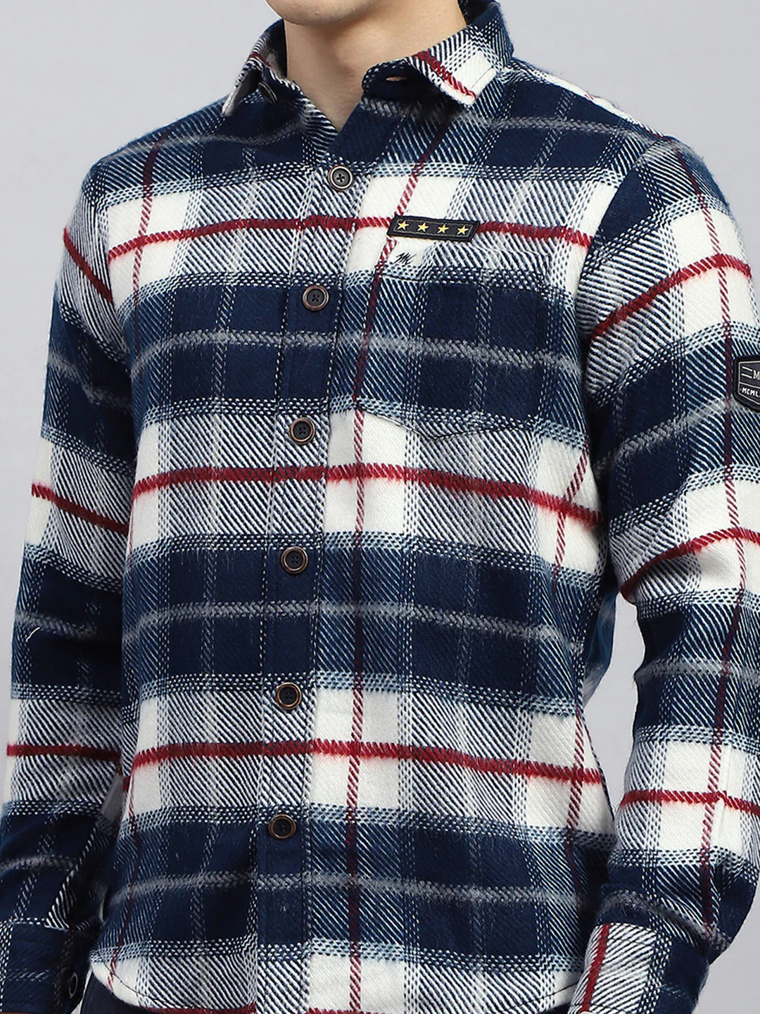 Men Navy Blue Check Collar Full Sleeve Shirt - Image 7
