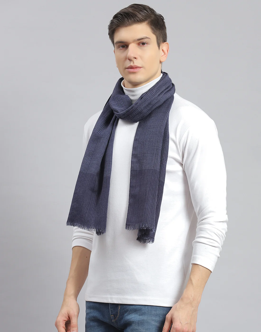Men Navy Blue Check Muffler - Image 3