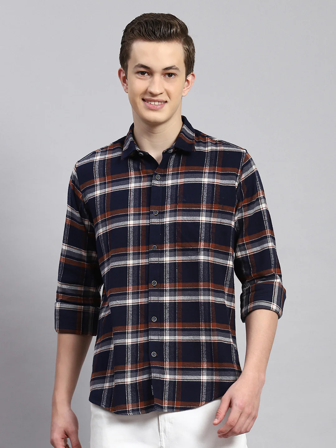 Men Navy Blue Check Shirt - Image 2
