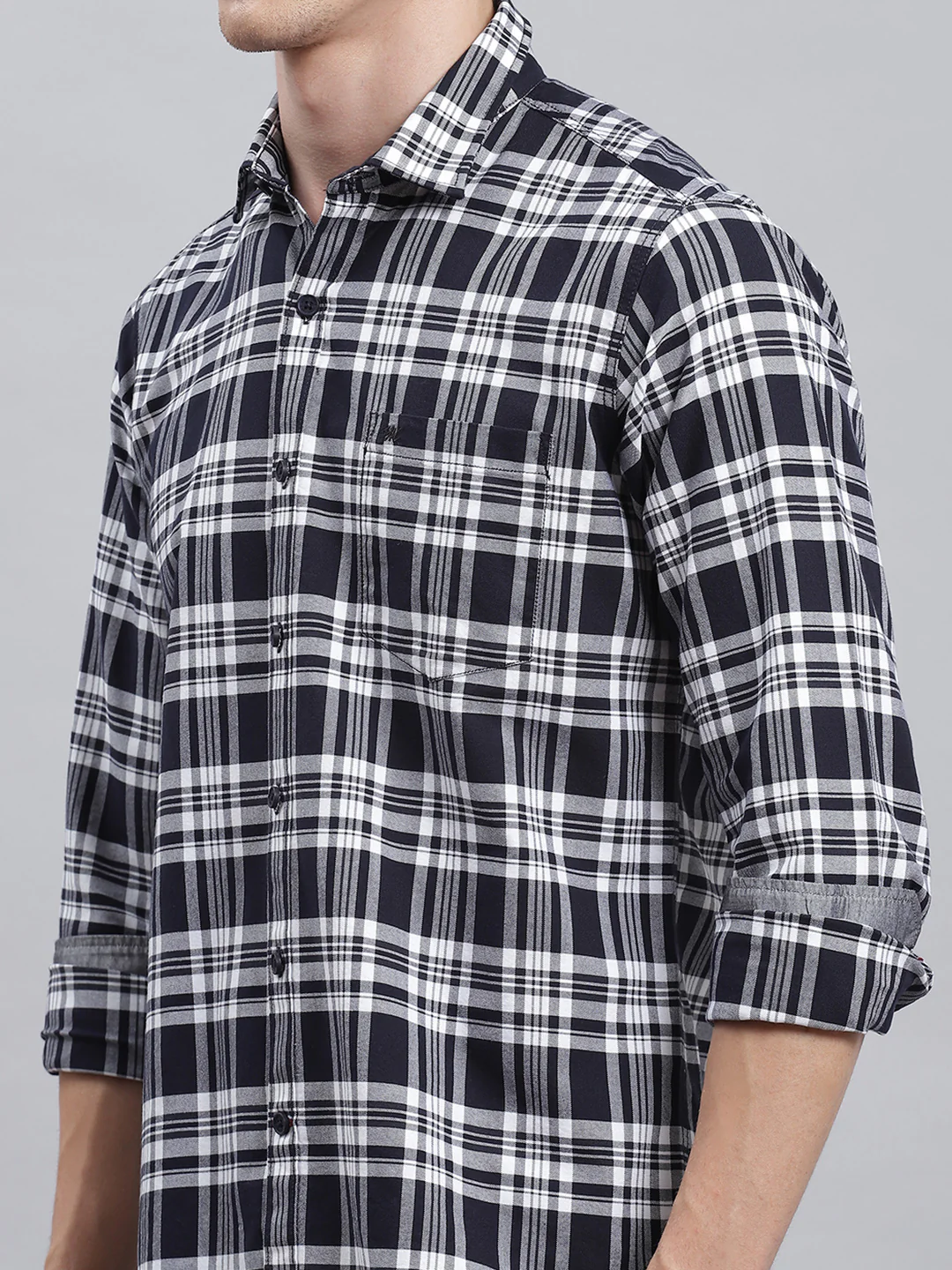 Men Navy Blue Check Shirt - Image 6