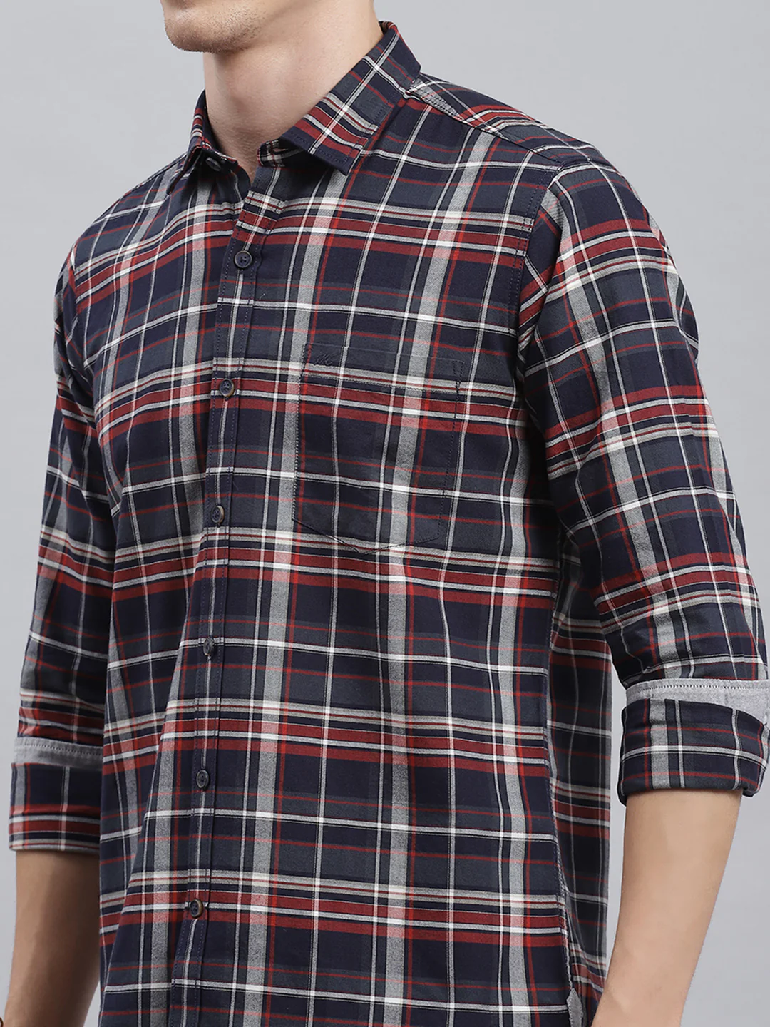 Men Navy Blue Check Shirt - Image 6