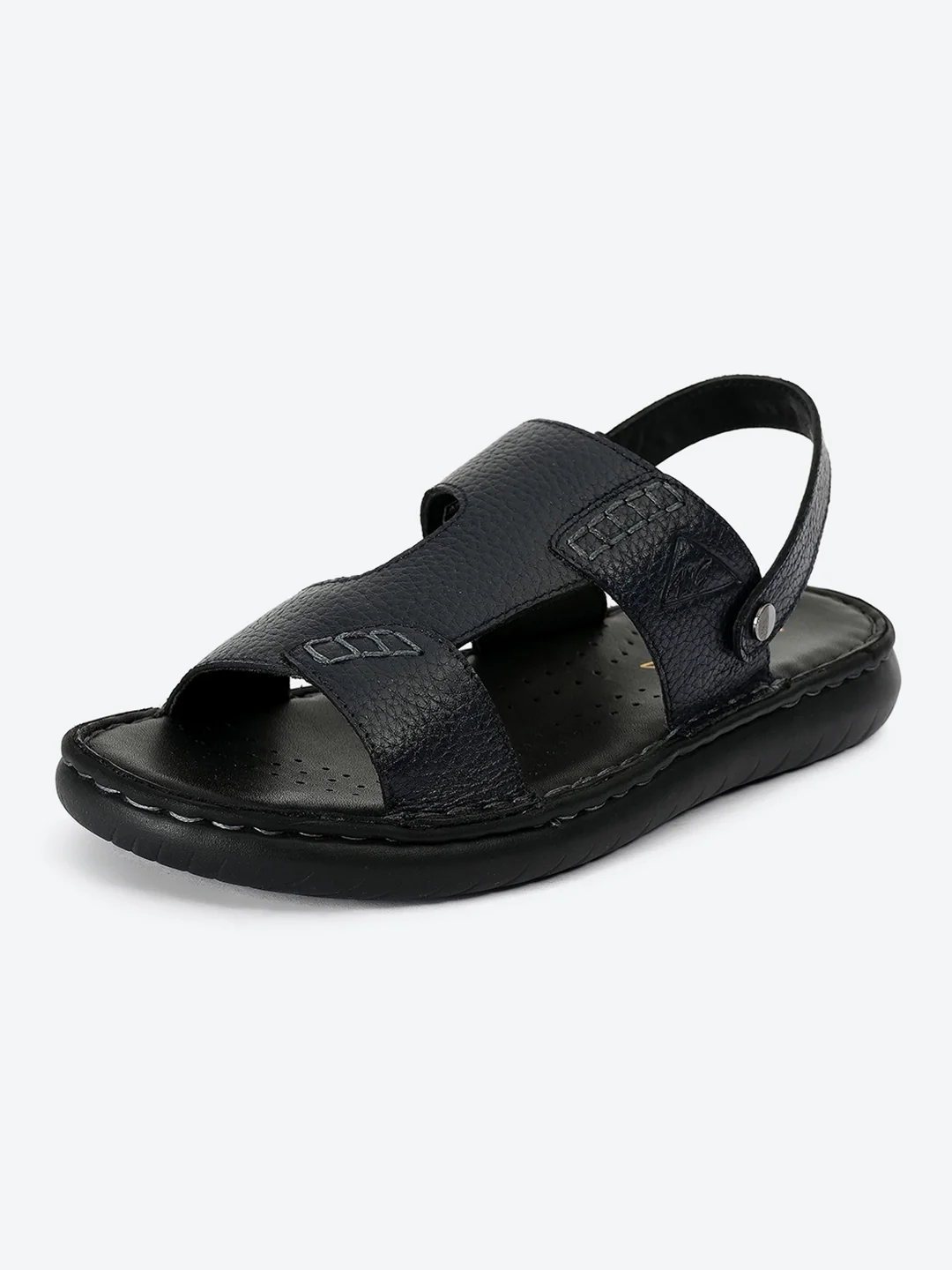 Men Navy Blue Elastic Genuine Leather Sandals - Image 3