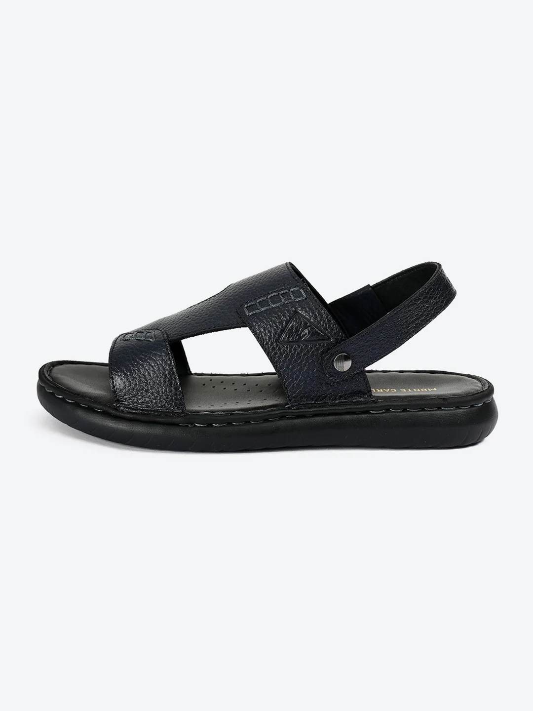 Men Navy Blue Elastic Genuine Leather Sandals - Image 4