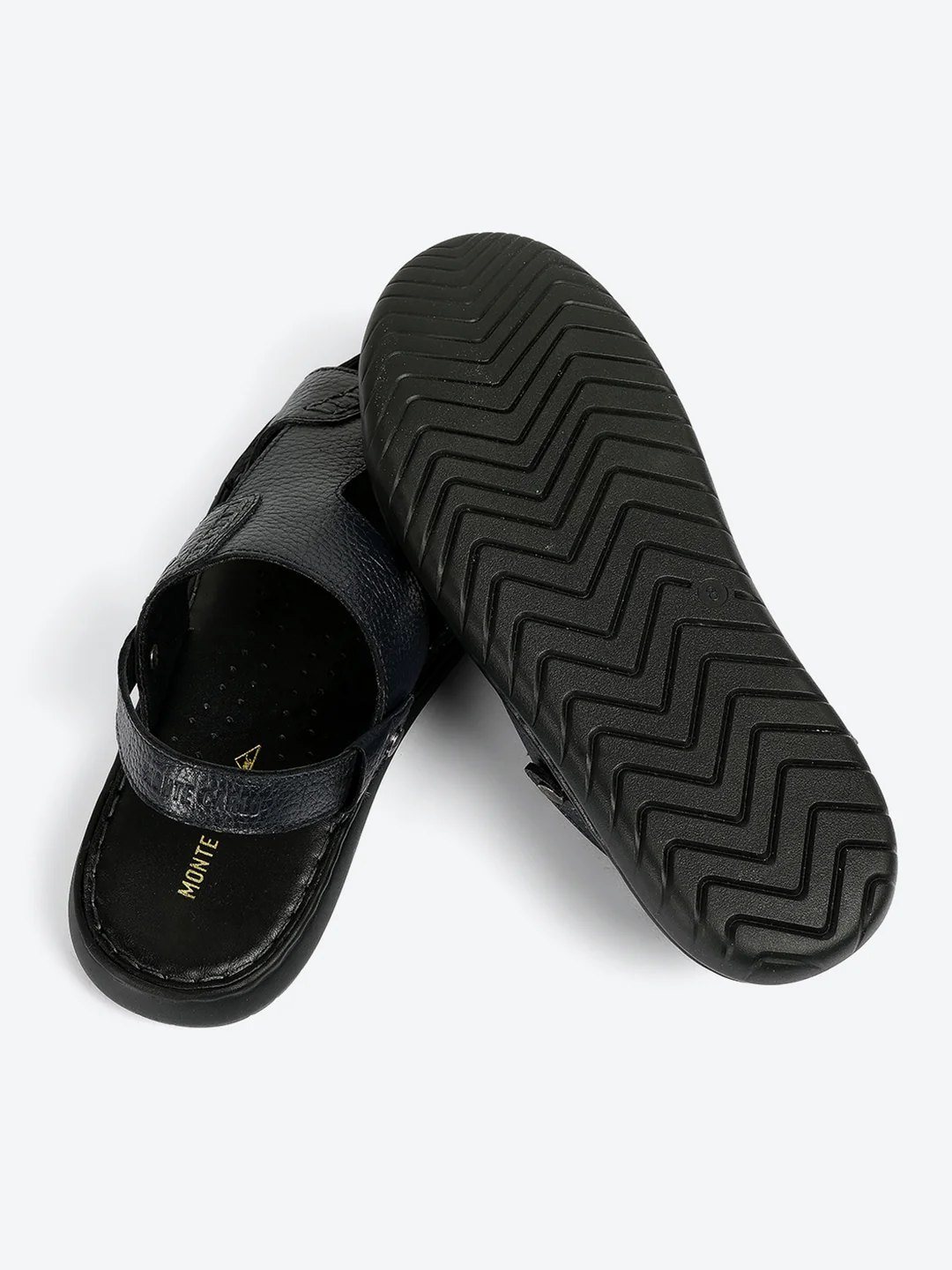 Men Navy Blue Elastic Genuine Leather Sandals - Image 8