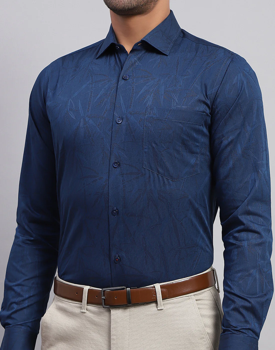 Luxuria Men Navy Blue Floral Print Collar Full Sleeve Shirt - Image 7