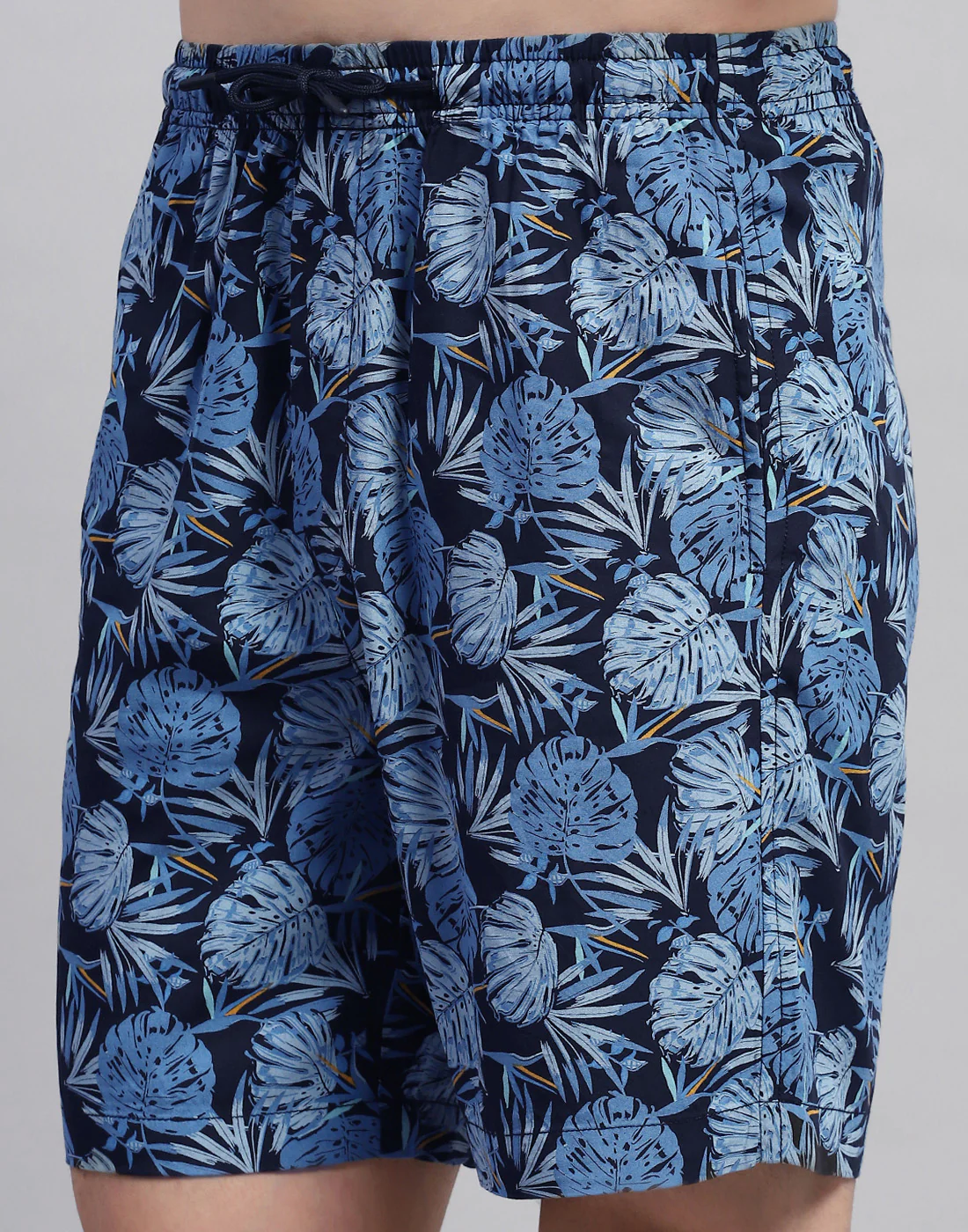 Men Navy Blue Floral Print Collar Neck Half Sleeve Cords Set - Image 8