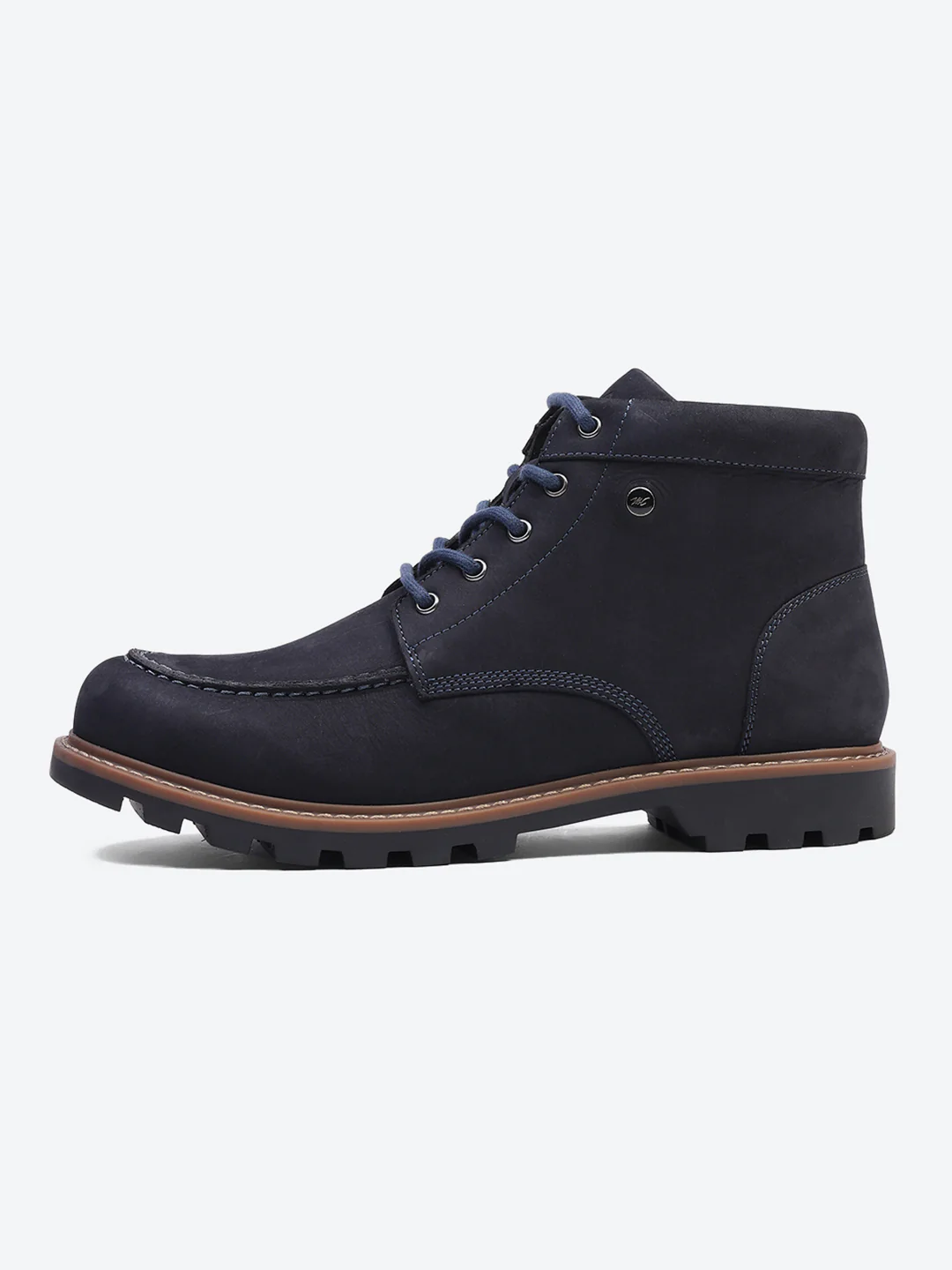 Men Navy Blue Genuine Leather Lace Up Boots - Image 4