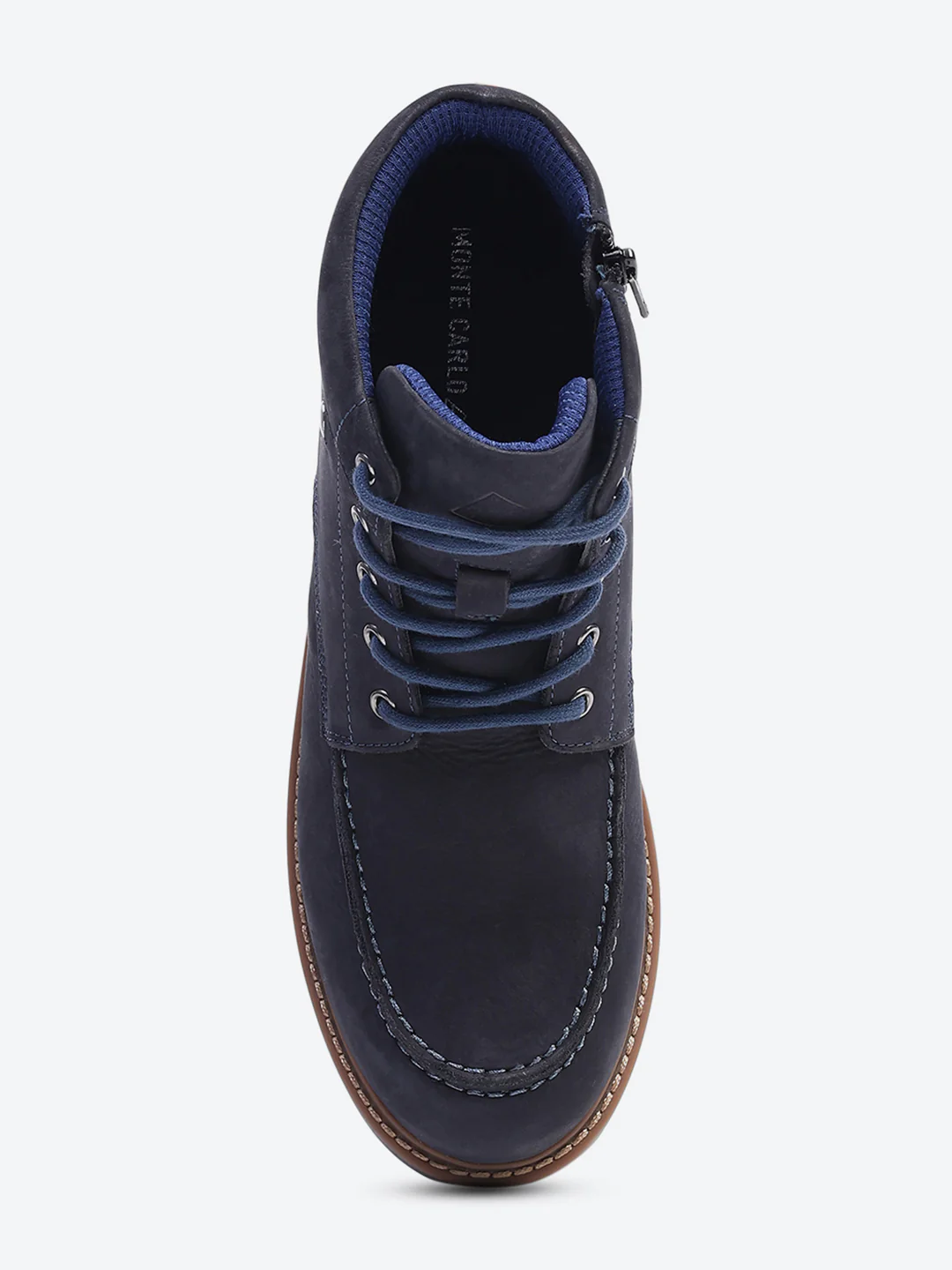 Men Navy Blue Genuine Leather Lace Up Boots - Image 6