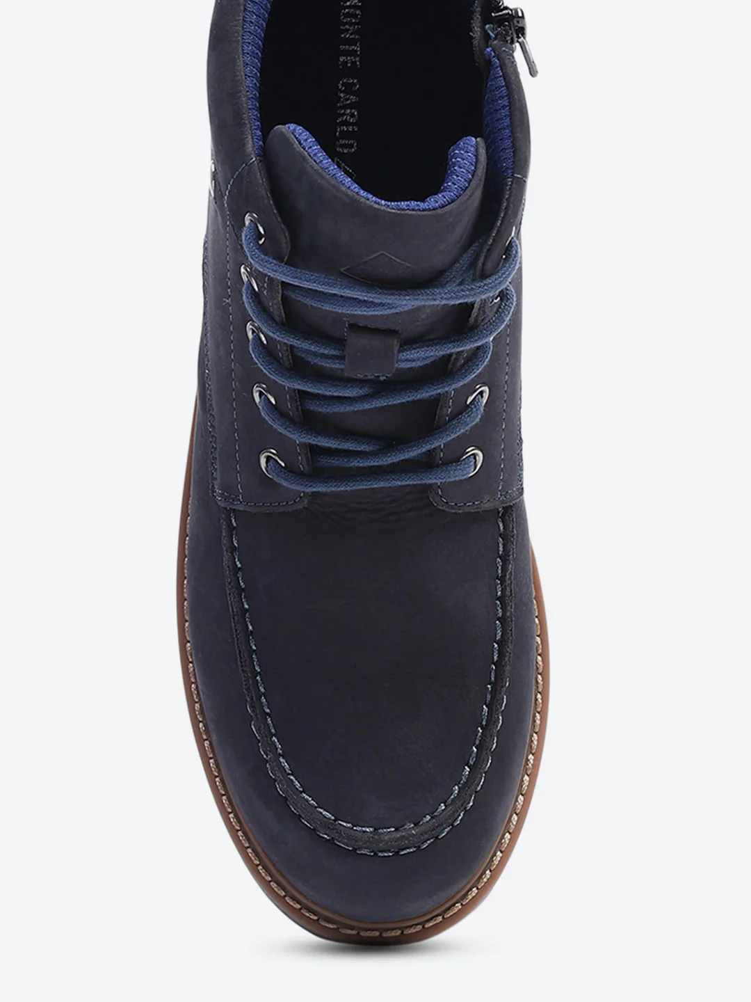 Men Navy Blue Genuine Leather Lace Up Boots - Image 7