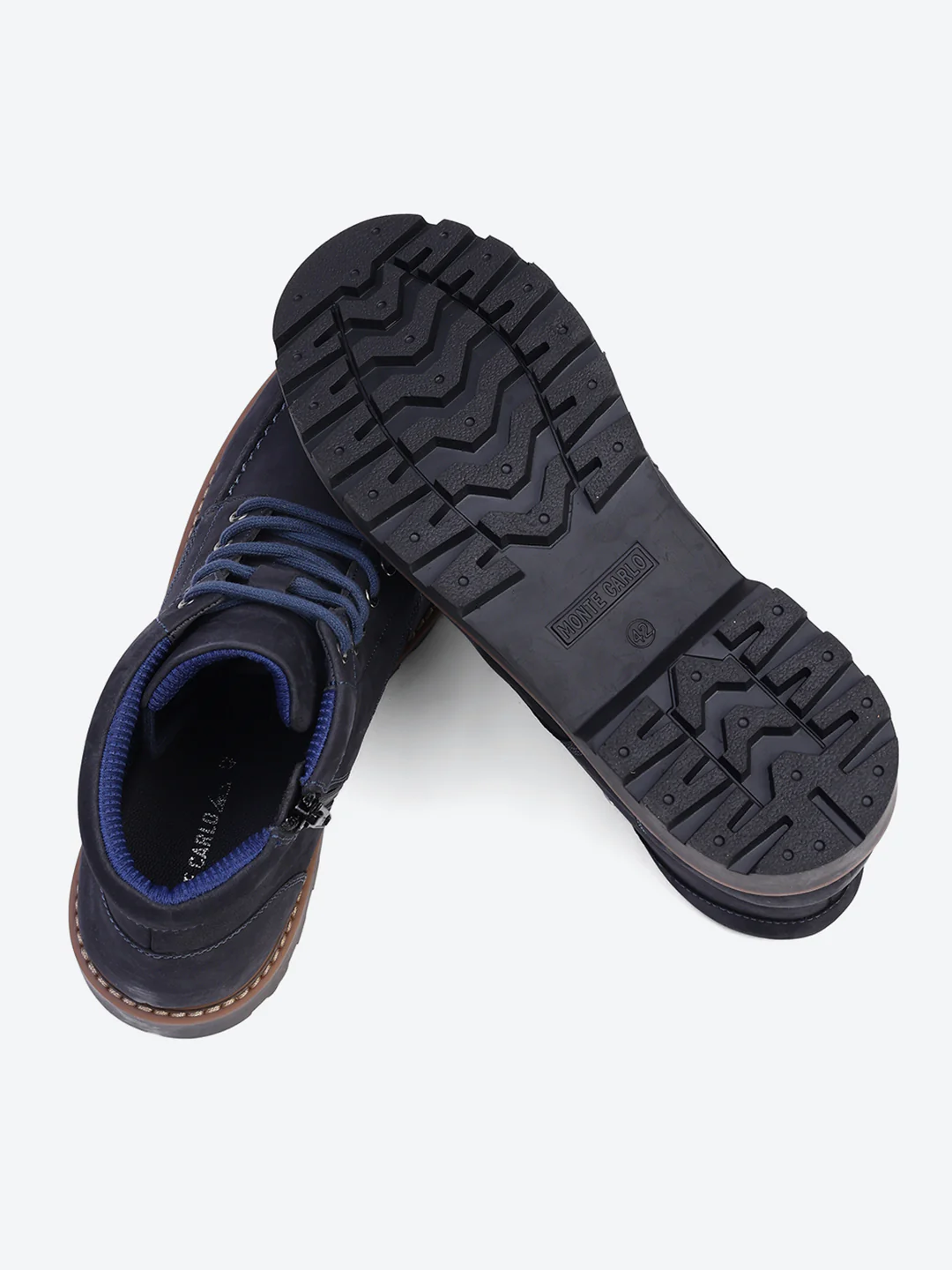 Men Navy Blue Genuine Leather Lace Up Boots - Image 8