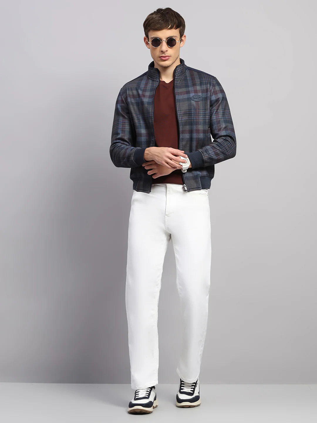 Men Navy Blue Jaquard Collar Full Sleeve Sweatshirt - Image 2