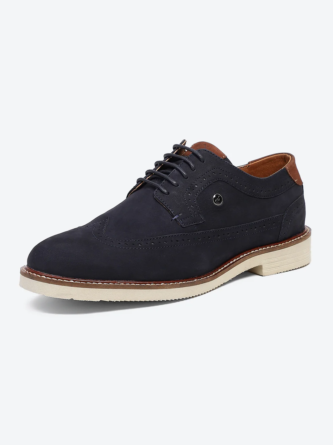 Men Navy Blue Lace Up Genuine Leather Casual Brogues - Image 3