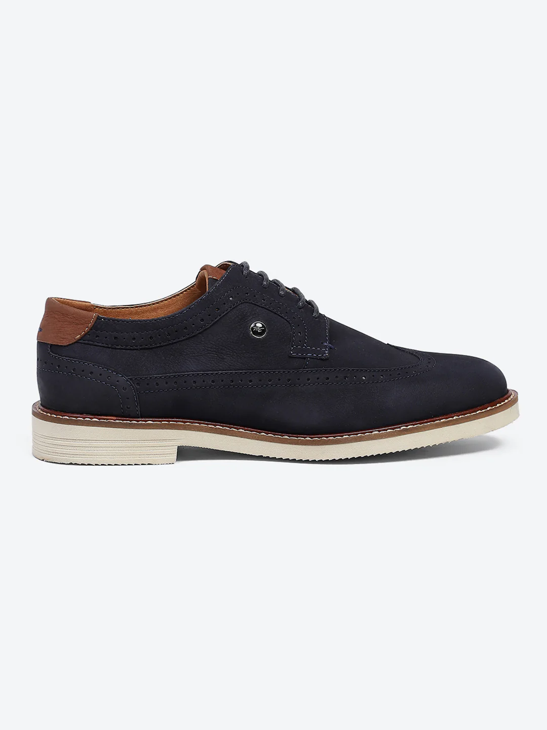 Men Navy Blue Lace Up Genuine Leather Casual Brogues - Image 5