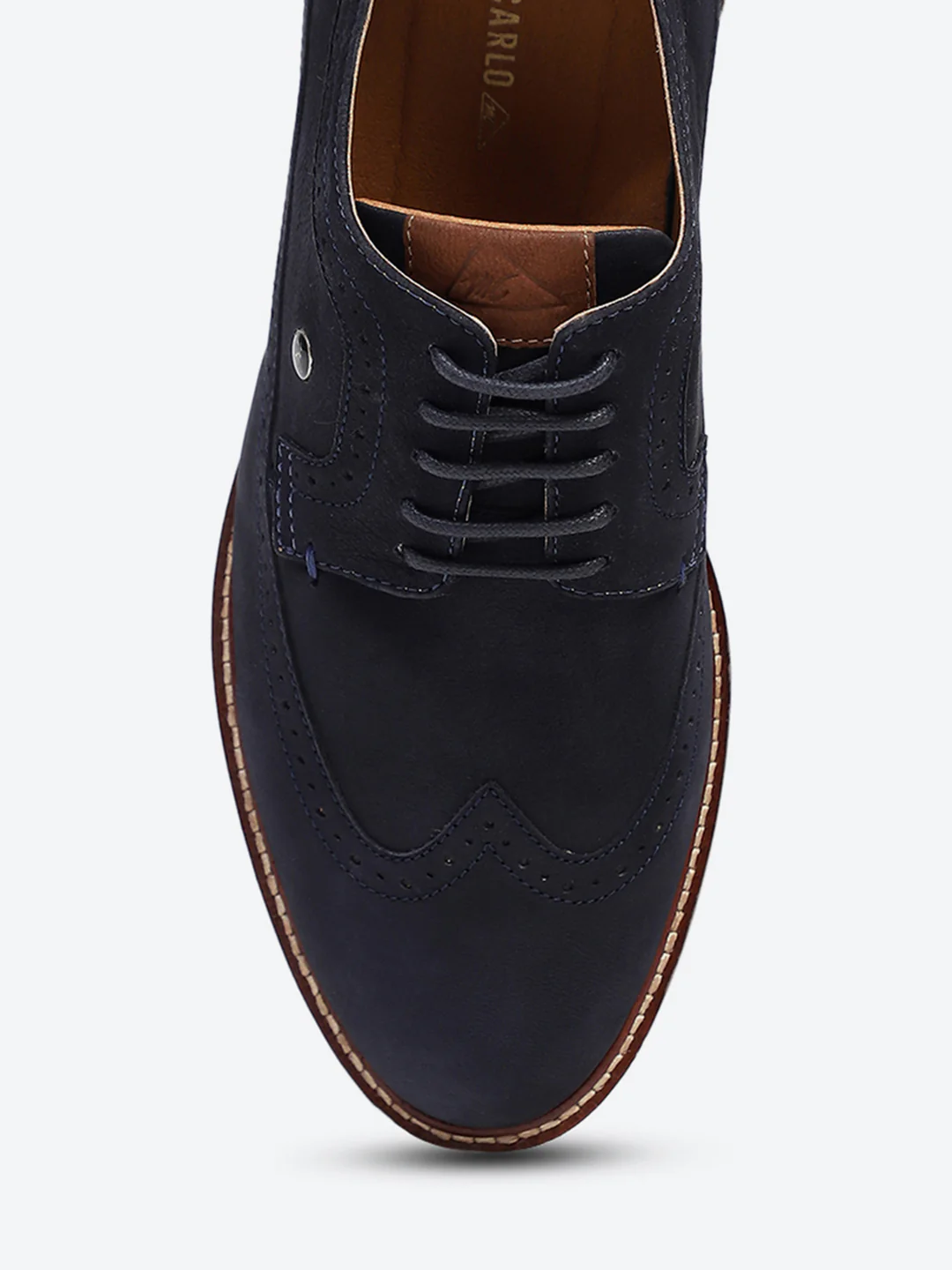 Men Navy Blue Lace Up Genuine Leather Casual Brogues - Image 7