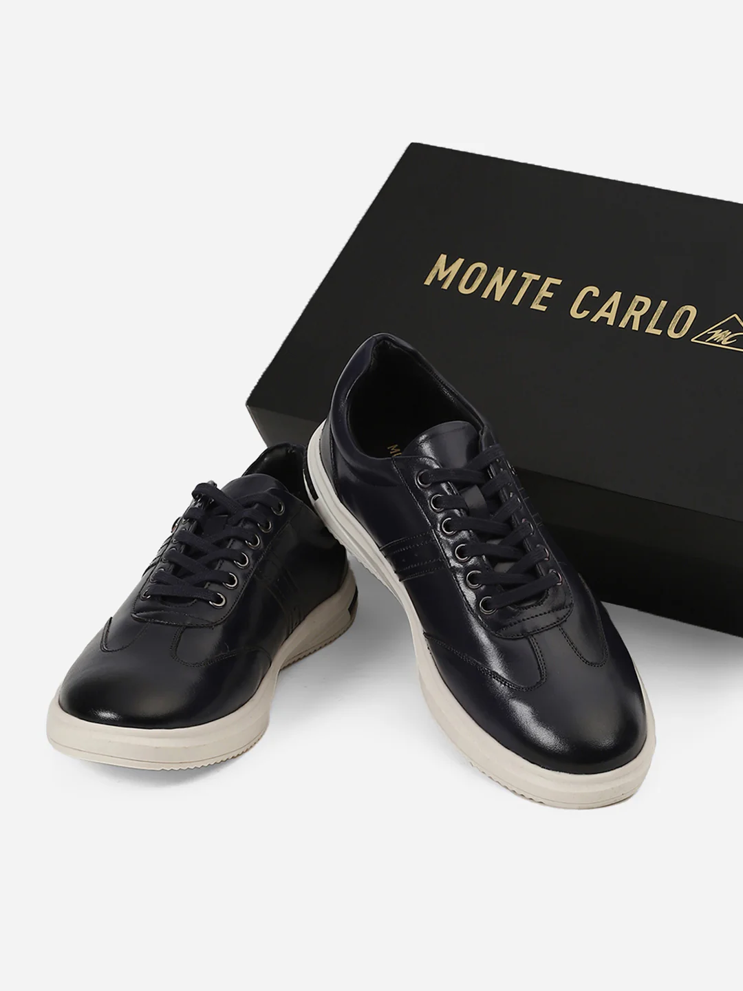 Men Navy Blue Lace-Up Genuine Leather Casual Sneaker - Image 3