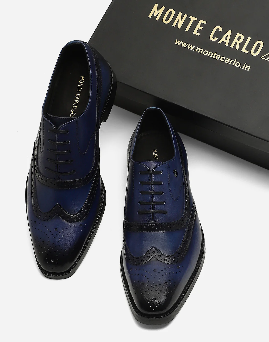 Men Navy Blue Lace Up Genuine Leather Formal Brogues - Image 2
