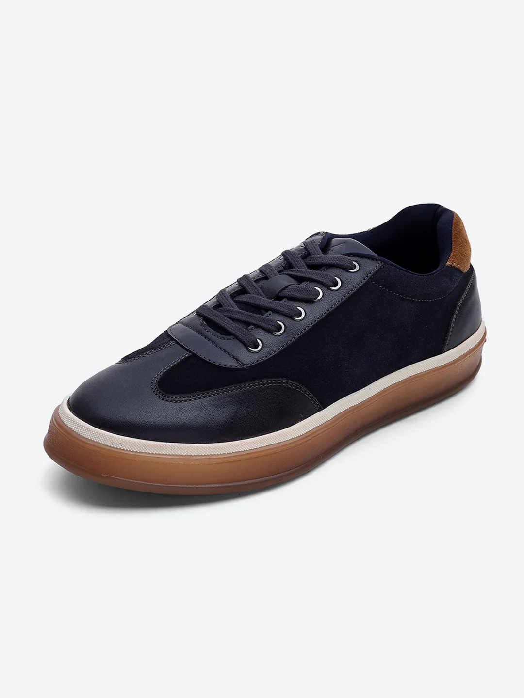 Men Navy Blue Lace Up Genuine Leather Sneaker - Image 3