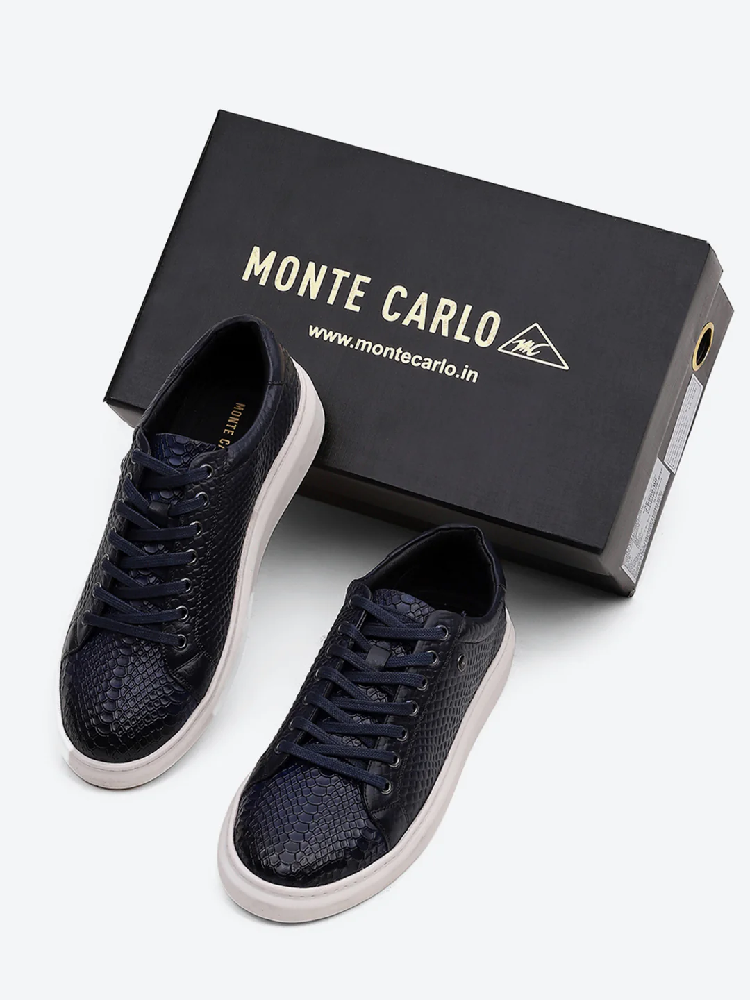 Men Navy Blue Lace Up Leather Sneakers - Stylish & Comfortable - Image 2