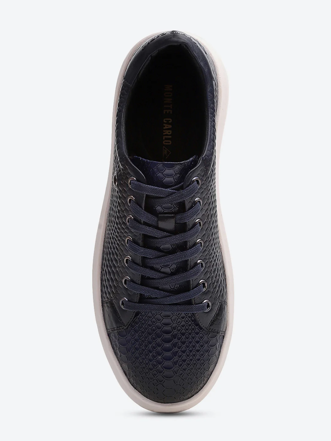 Men Navy Blue Lace Up Leather Sneakers - Stylish & Comfortable - Image 6