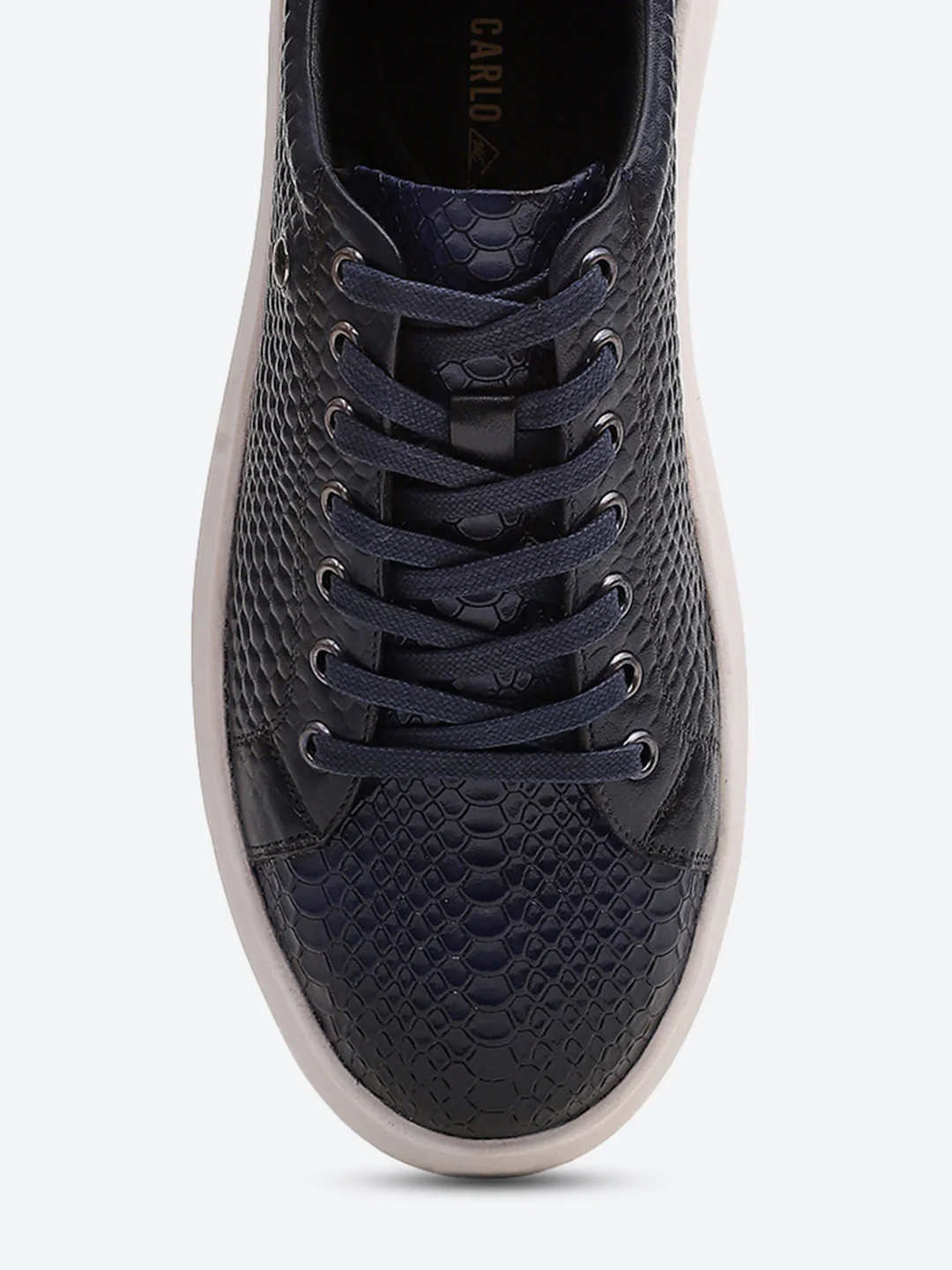 Men Navy Blue Lace Up Leather Sneakers - Stylish & Comfortable - Image 7