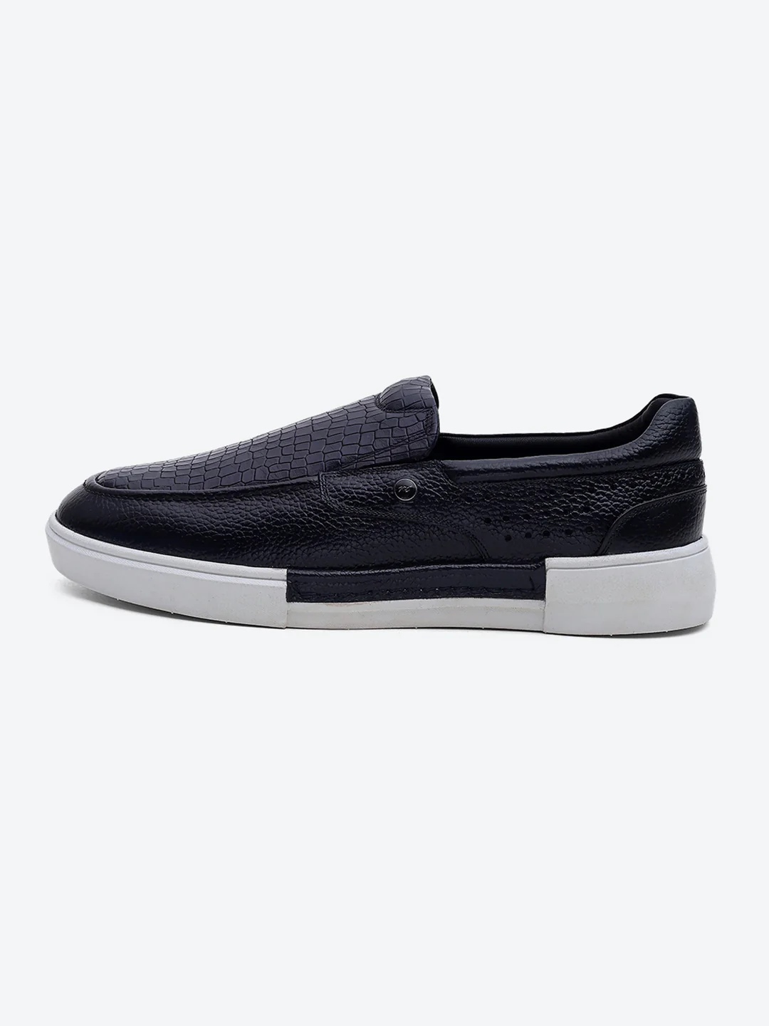 Monte Carlo Navy Blue Croc Print Leather Casual Slip on Shoes for Men - Image 4