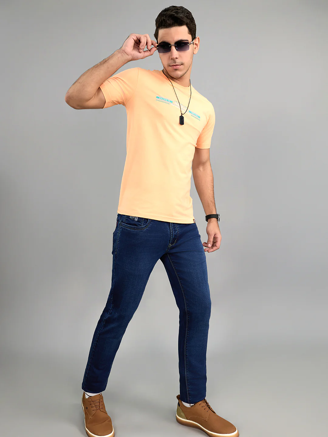 Men Navy Blue Light Wash Skinny Fit Denim - Image 6