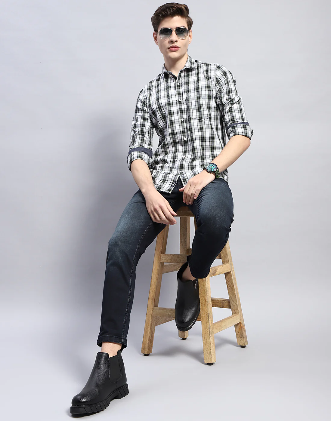 Men Navy Blue Light Wash Ankle Length Denim - Image 2