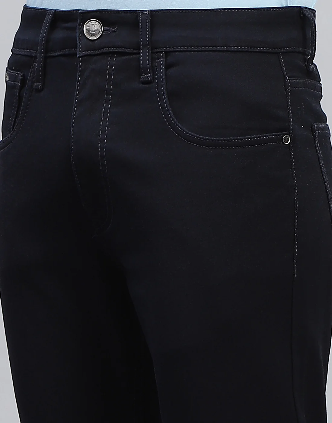 Men Navy Blue Light Wash Straight Fit Denim - Image 6
