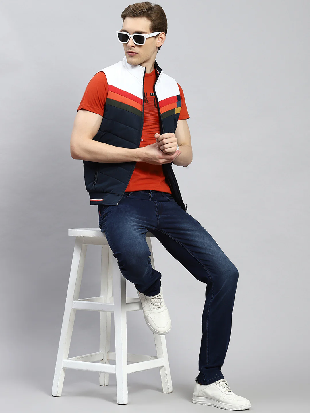 Men Navy Blue Plain Jacket - Image 2
