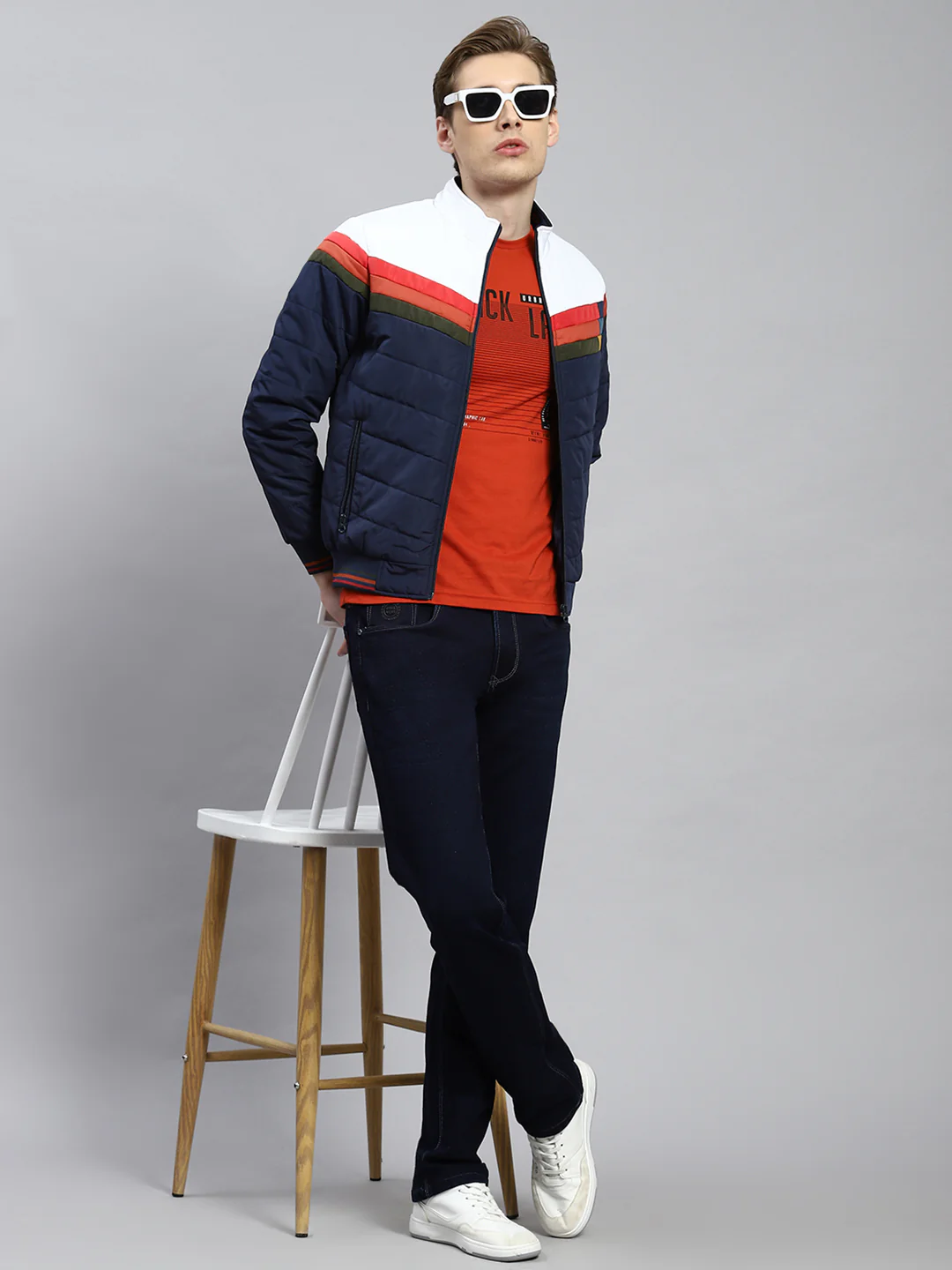 Men Navy Blue Plain Jacket - Image 2