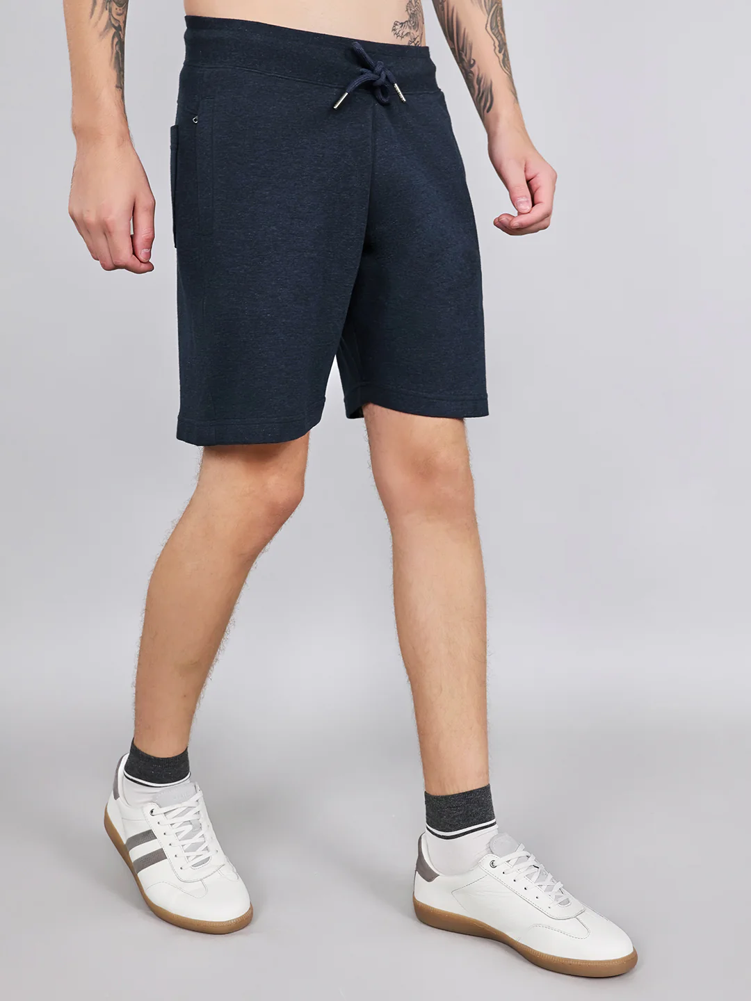 Men Navy Blue Plain Regular Fit Bermuda - Image 3