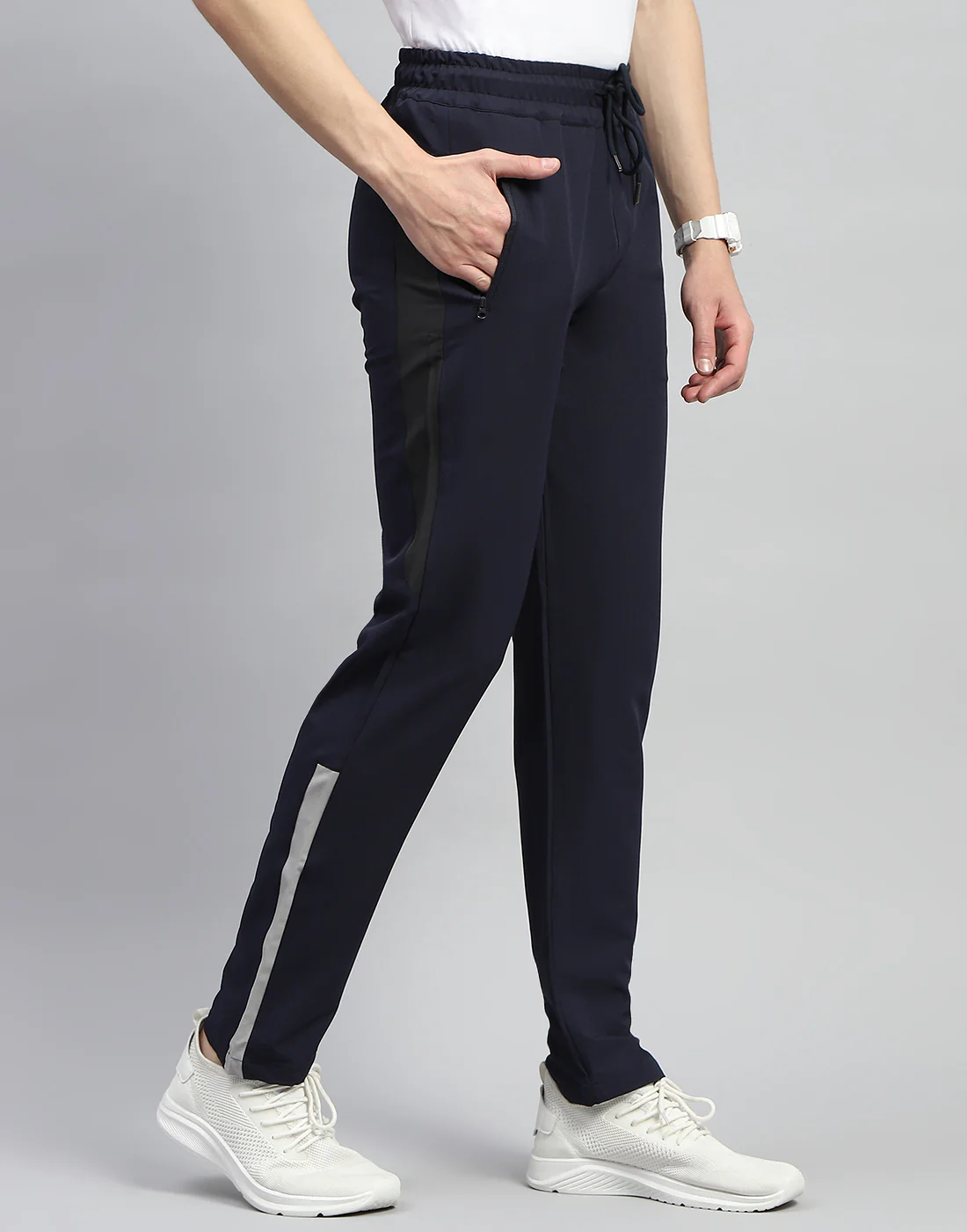 Men Navy Blue Plain Regular Fit Lower - Image 4