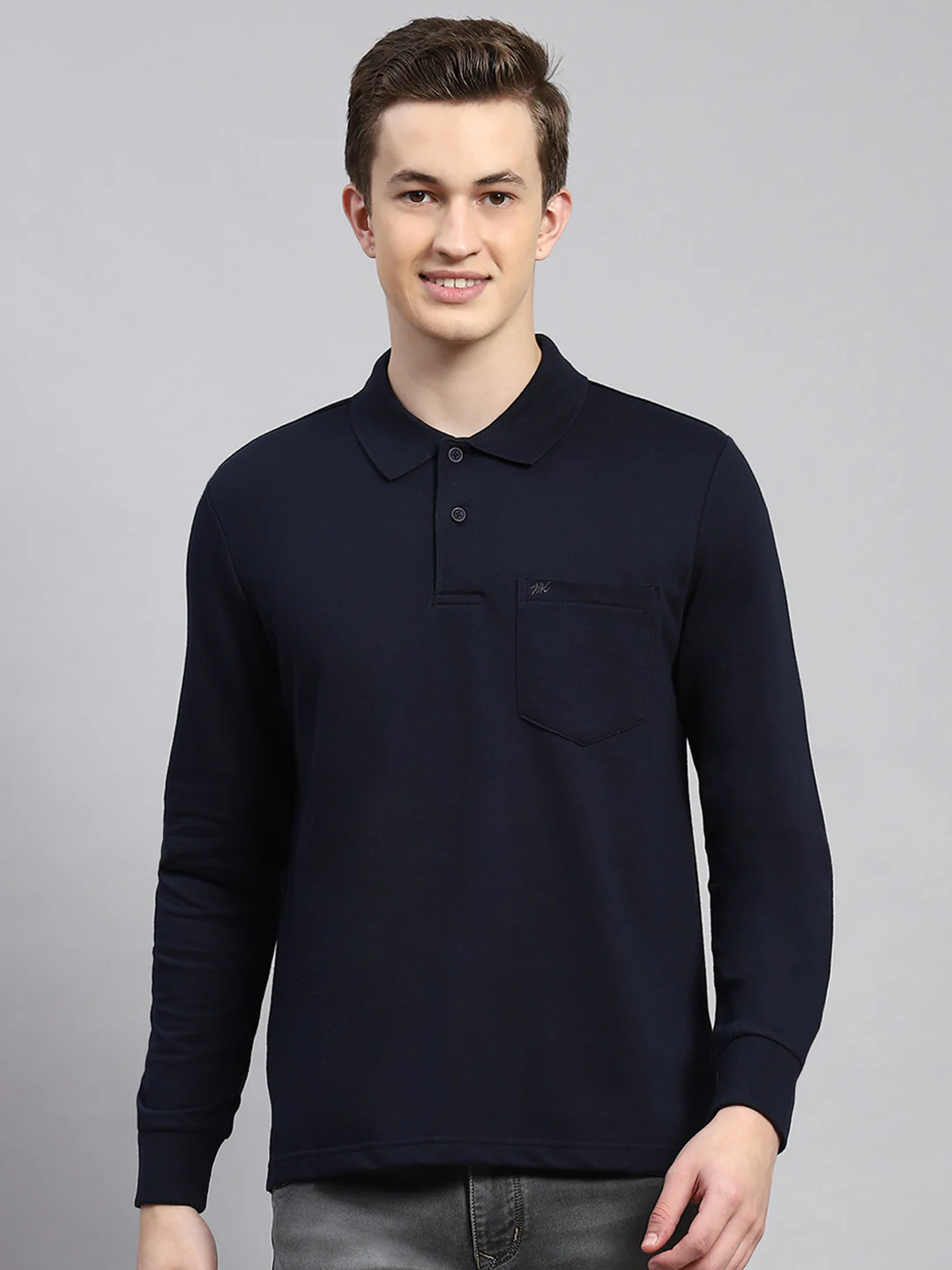 Men Navy Blue Plain Winter T-Shirt - Image 2