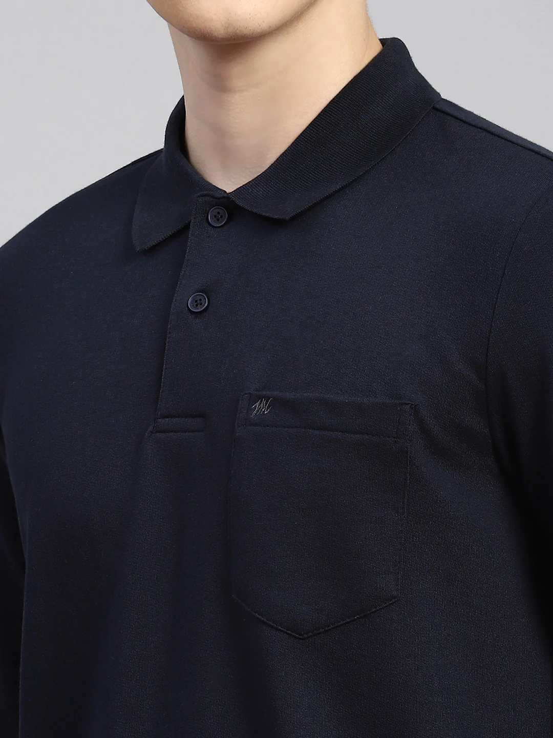 Men Navy Blue Plain Winter T-Shirt - Image 6