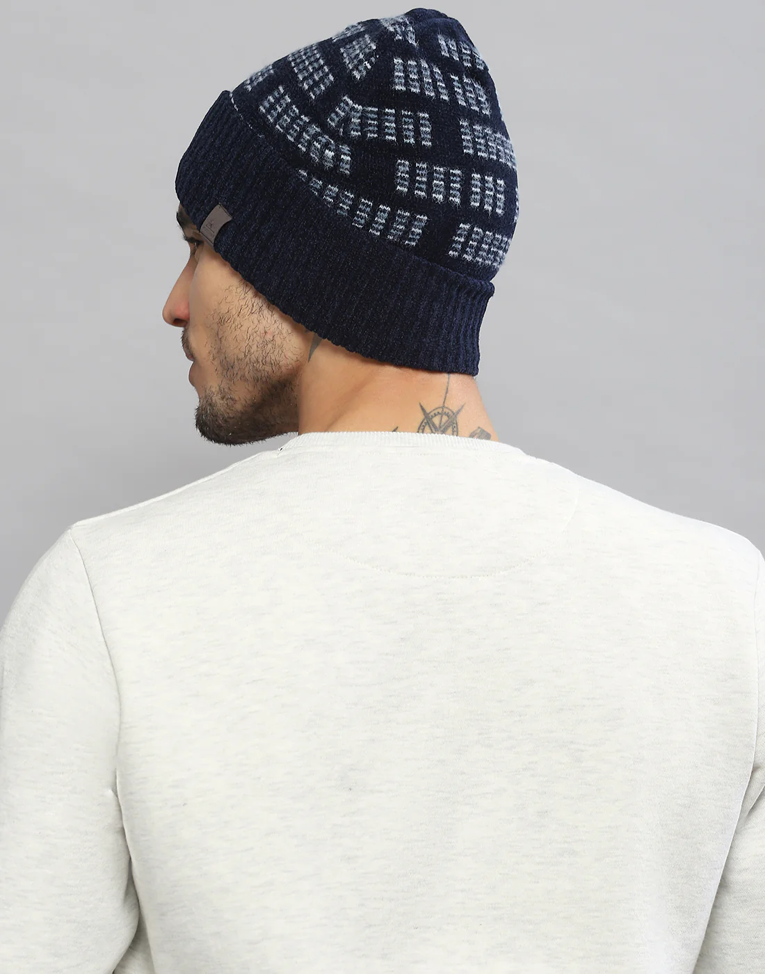 Men Navy Blue Printed Blend Wool Cap - Image 4