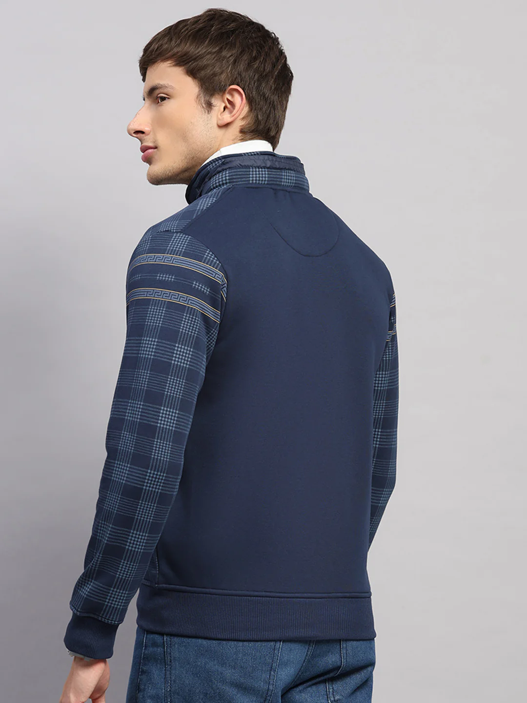 Men Navy Blue Printed Collar Full Sleeve Sweatshirt - Image 5