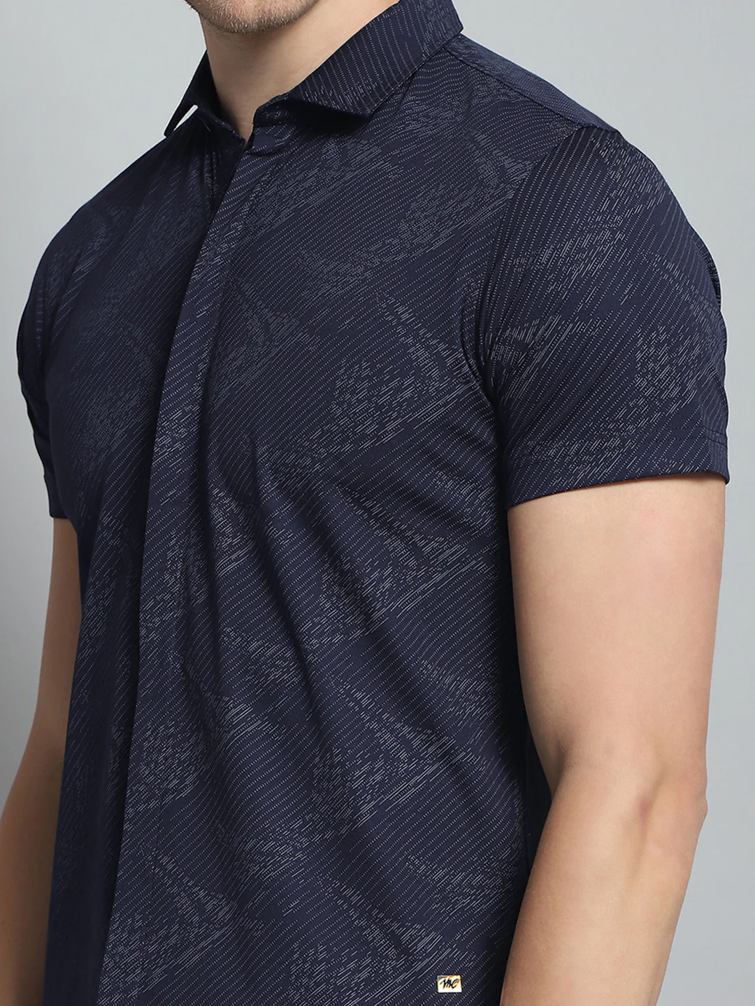 Men Navy Blue Printed Collar Half Sleeve Shirt - Image 7
