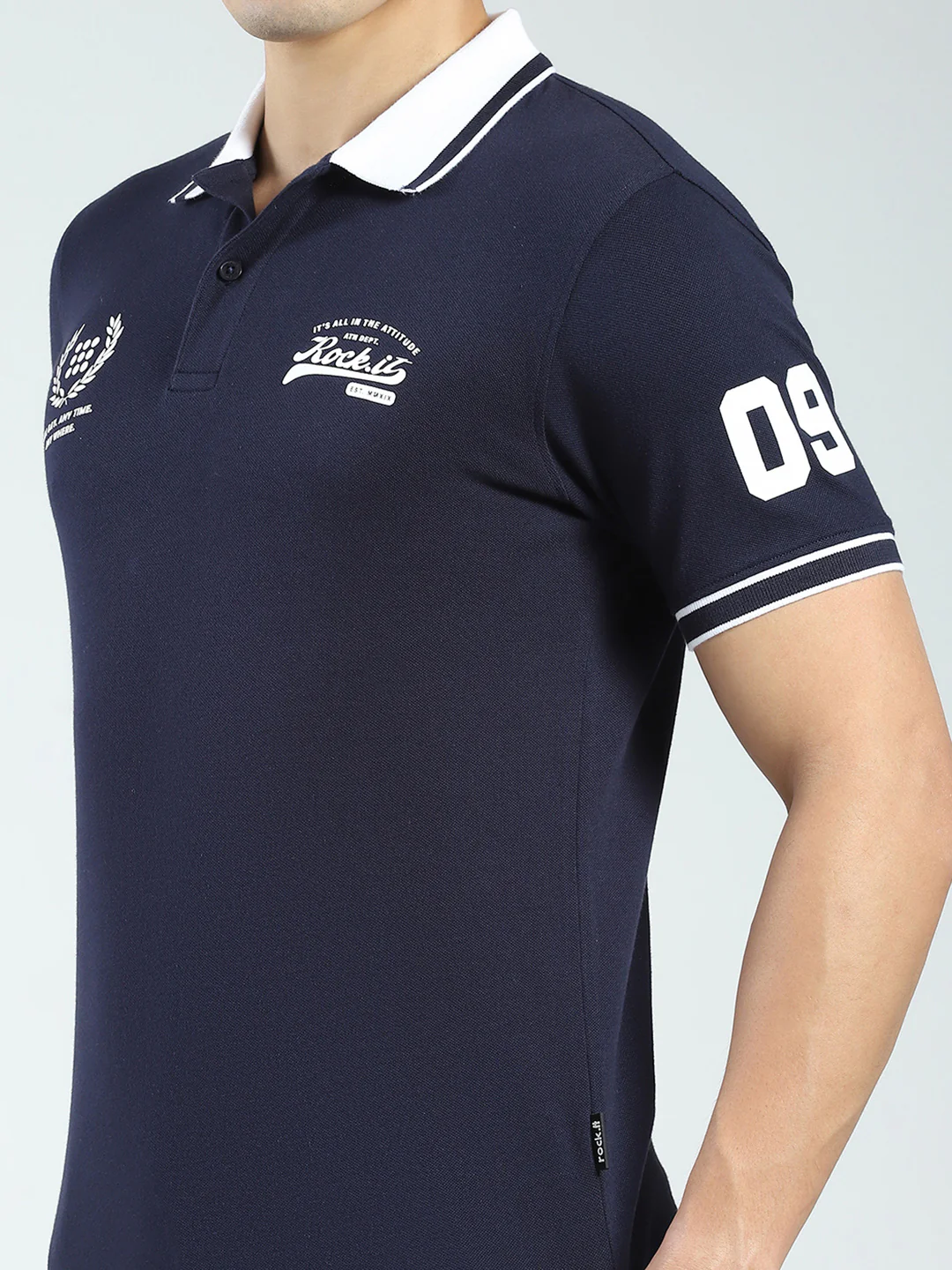 Rock.it Men Navy Blue Printed Collar Half Sleeve T-Shirt - Image 6