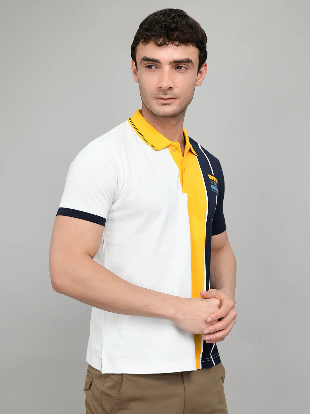 Men Navy Blue Printed Collar Half Sleeve T-Shirt - Image 3