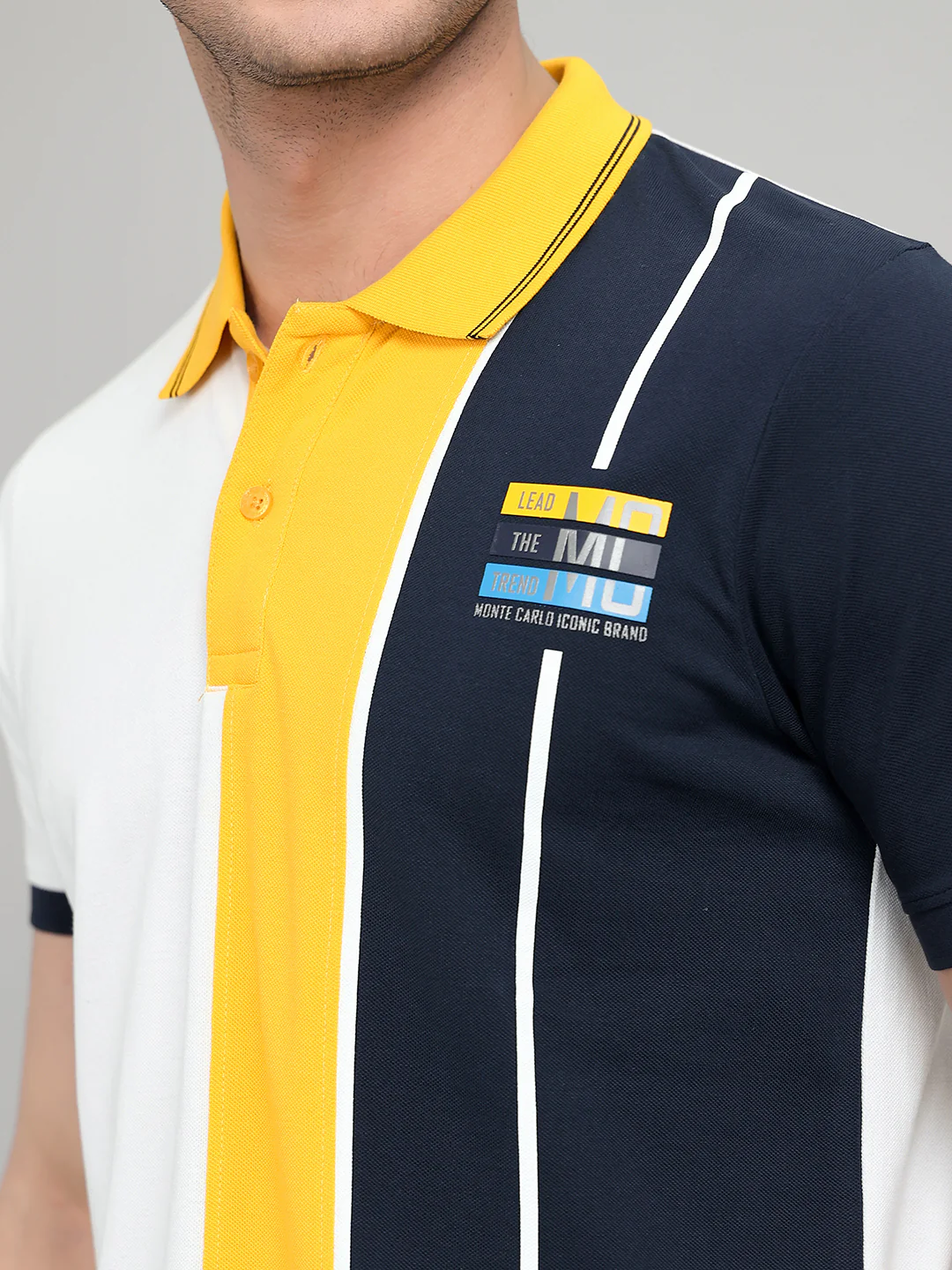 Men Navy Blue Printed Collar Half Sleeve T-Shirt - Image 4