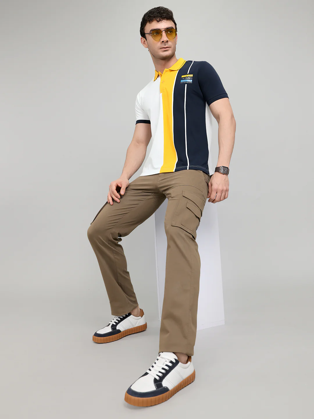 Men Navy Blue Printed Collar Half Sleeve T-Shirt - Image 6