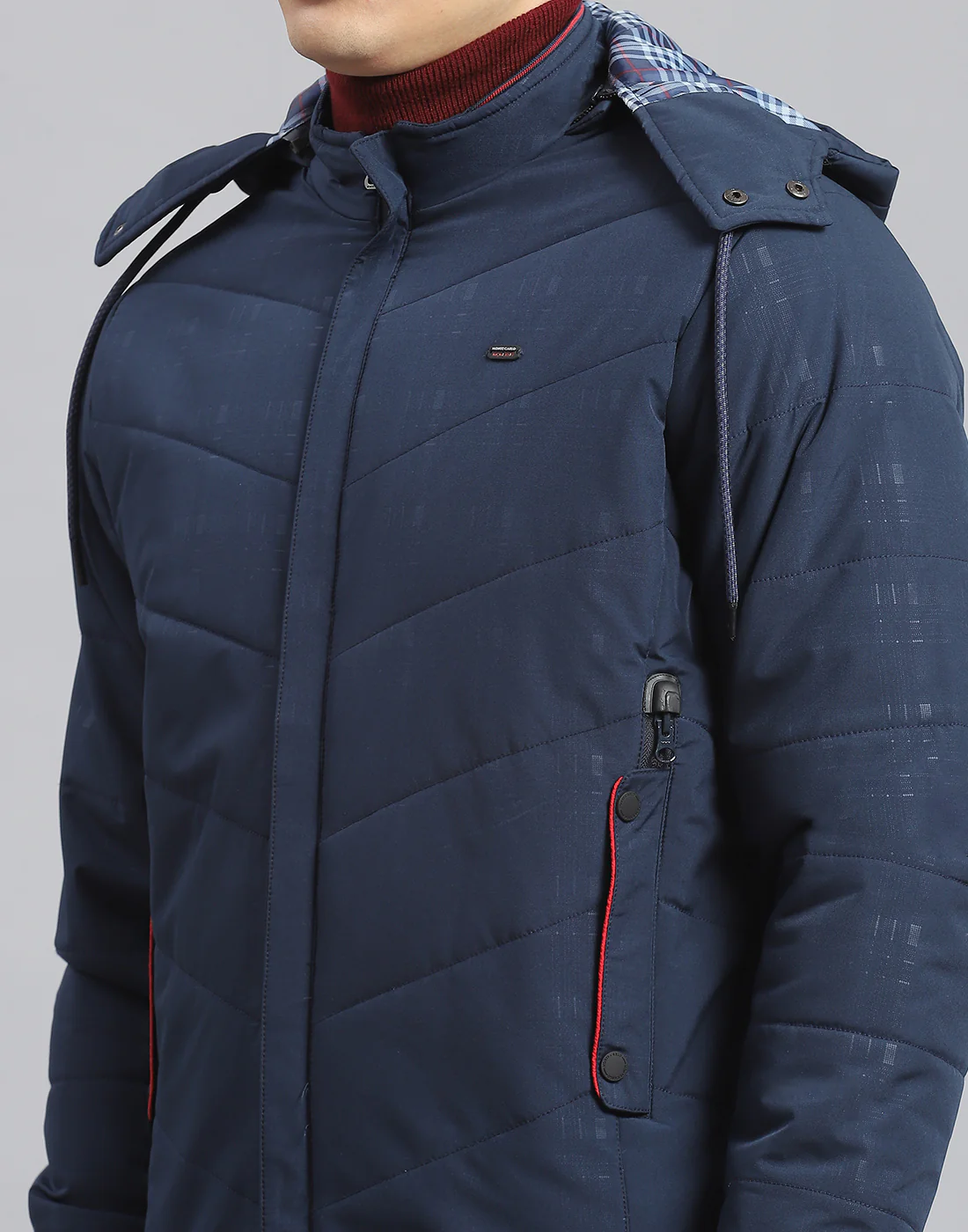 Men Navy Blue Printed Hooded Full Sleeve Jacket - Image 6