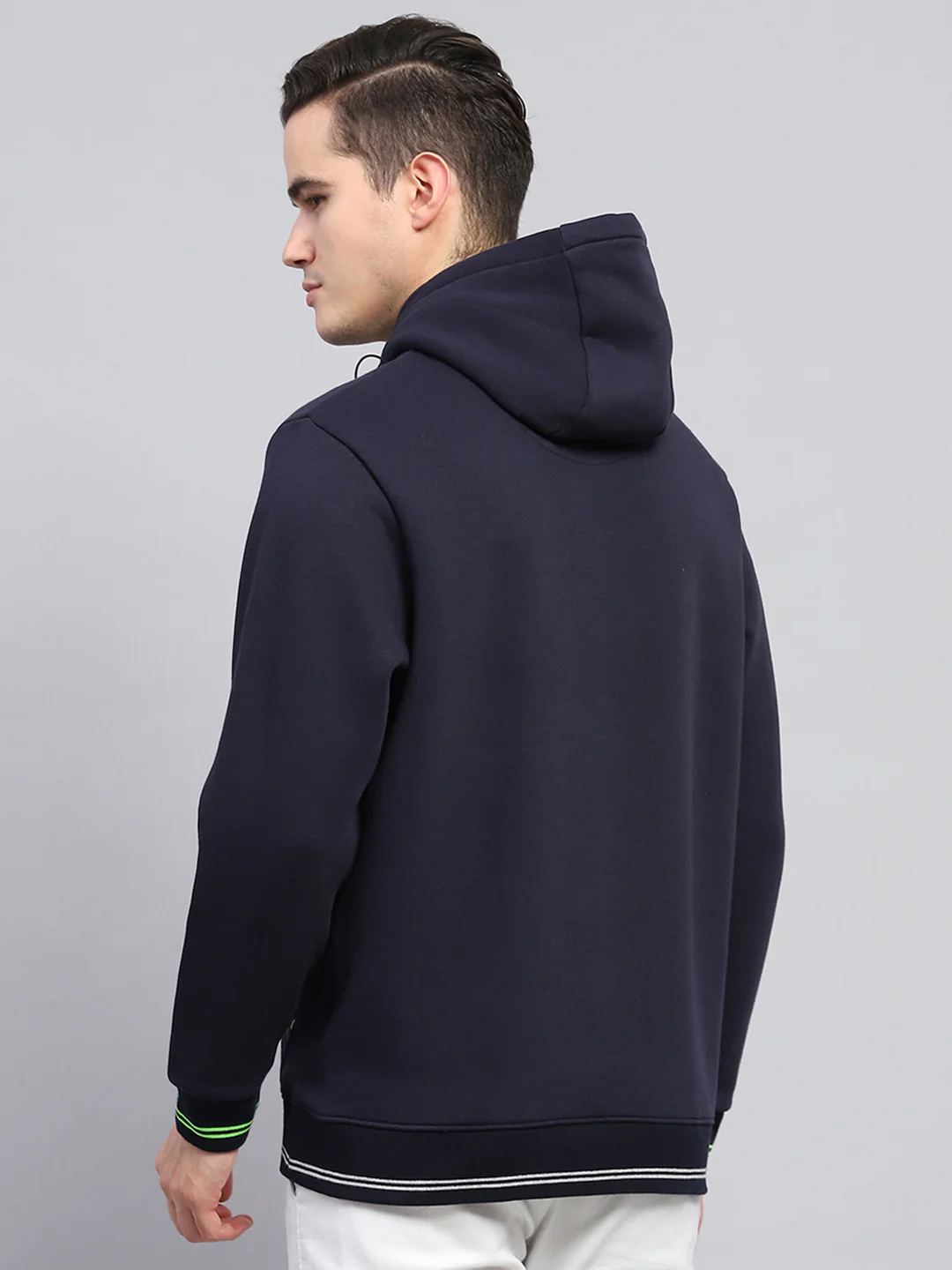 Men Navy Blue Printed Hooded Full Sleeve Sweatshirt - Image 5