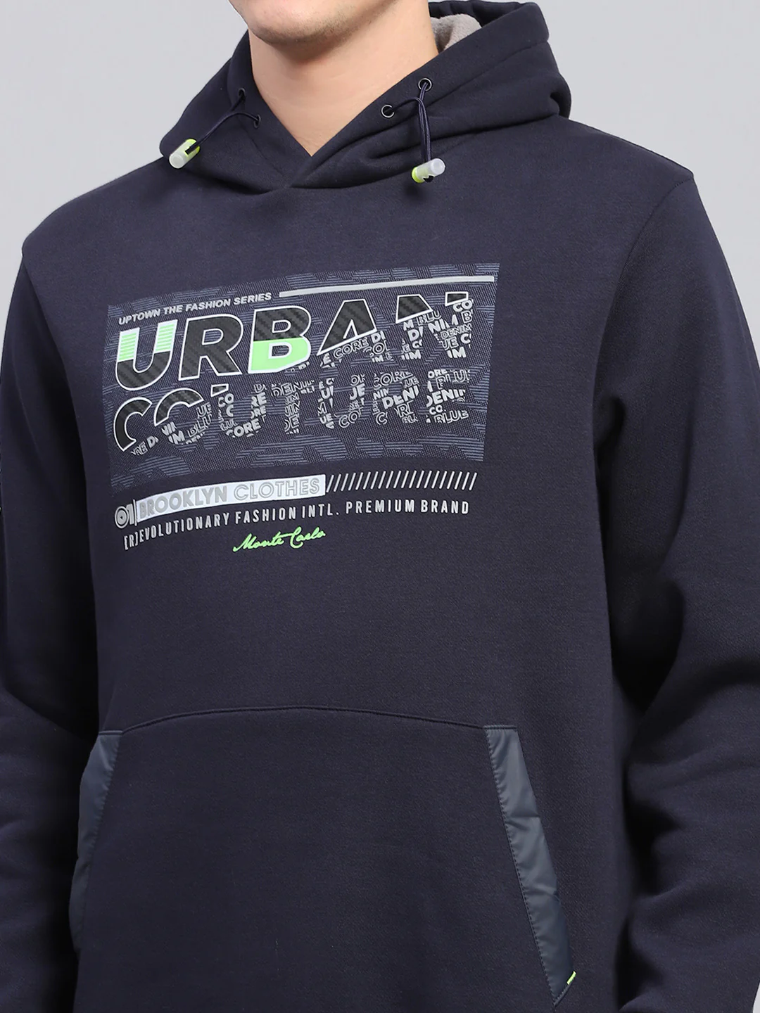 Men Navy Blue Printed Hooded Full Sleeve Sweatshirt - Image 7