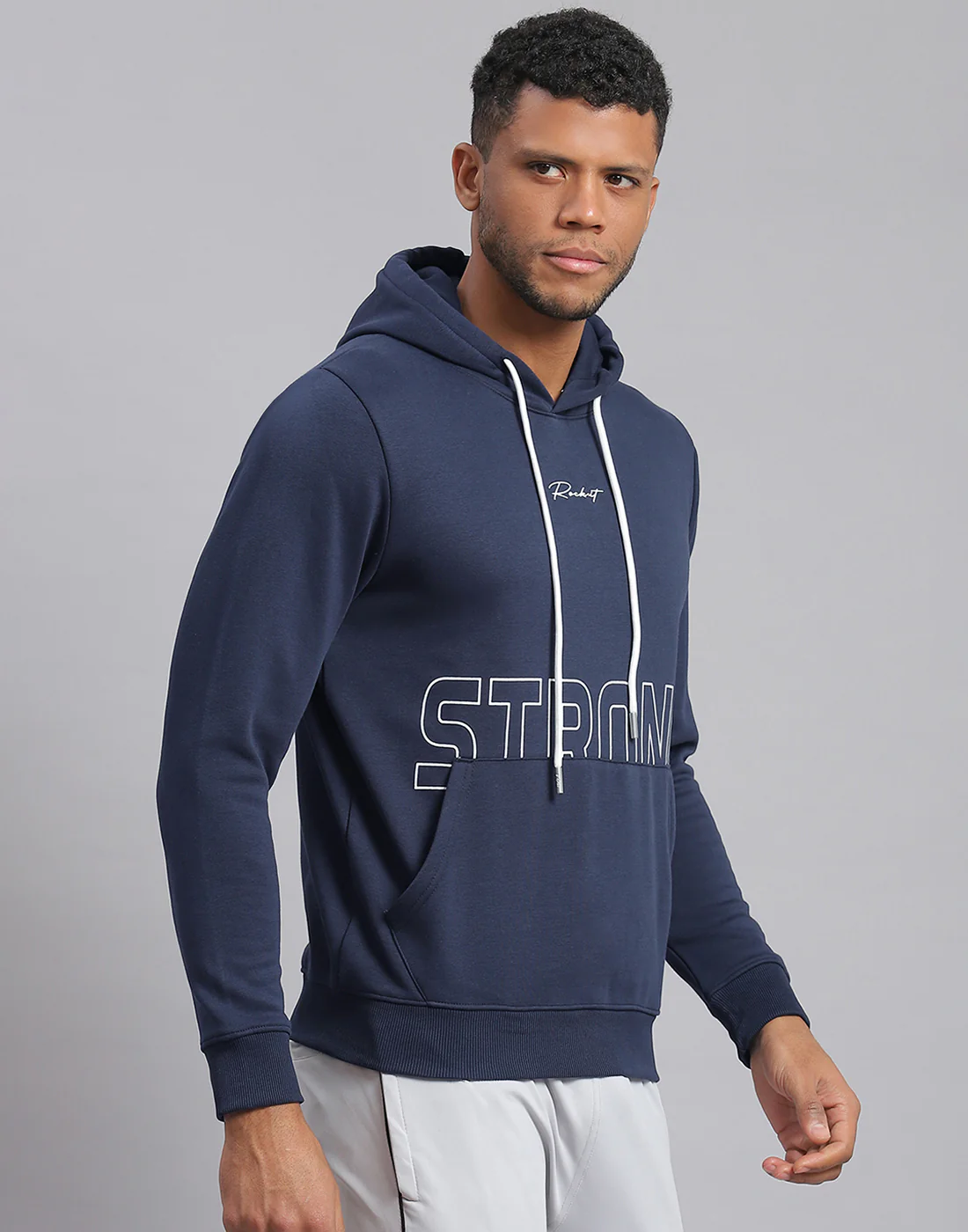 Rock.it Men Navy Blue Printed Hooded Full Sleeve Sweatshirt - Image 4