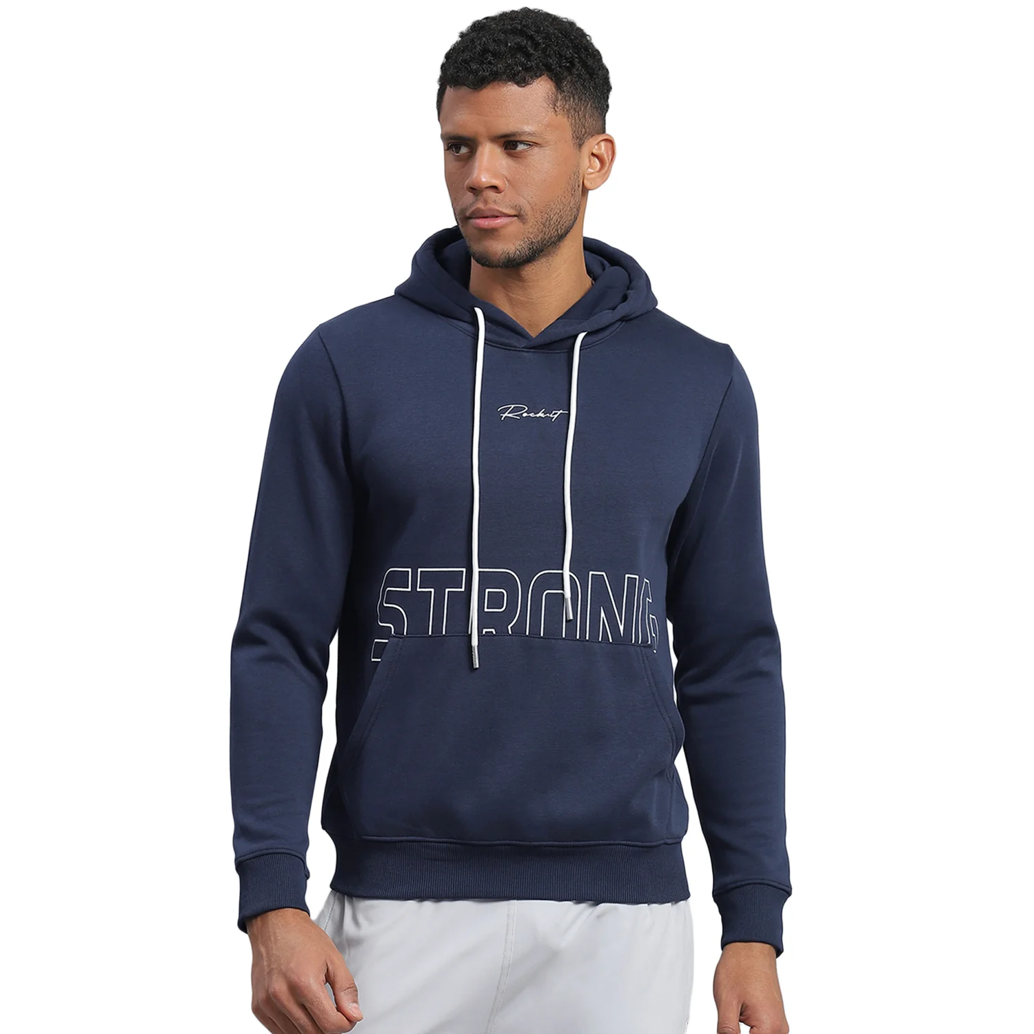 Rock.it Men Navy Blue Printed Hooded Full Sleeve Sweatshirt - Image 5