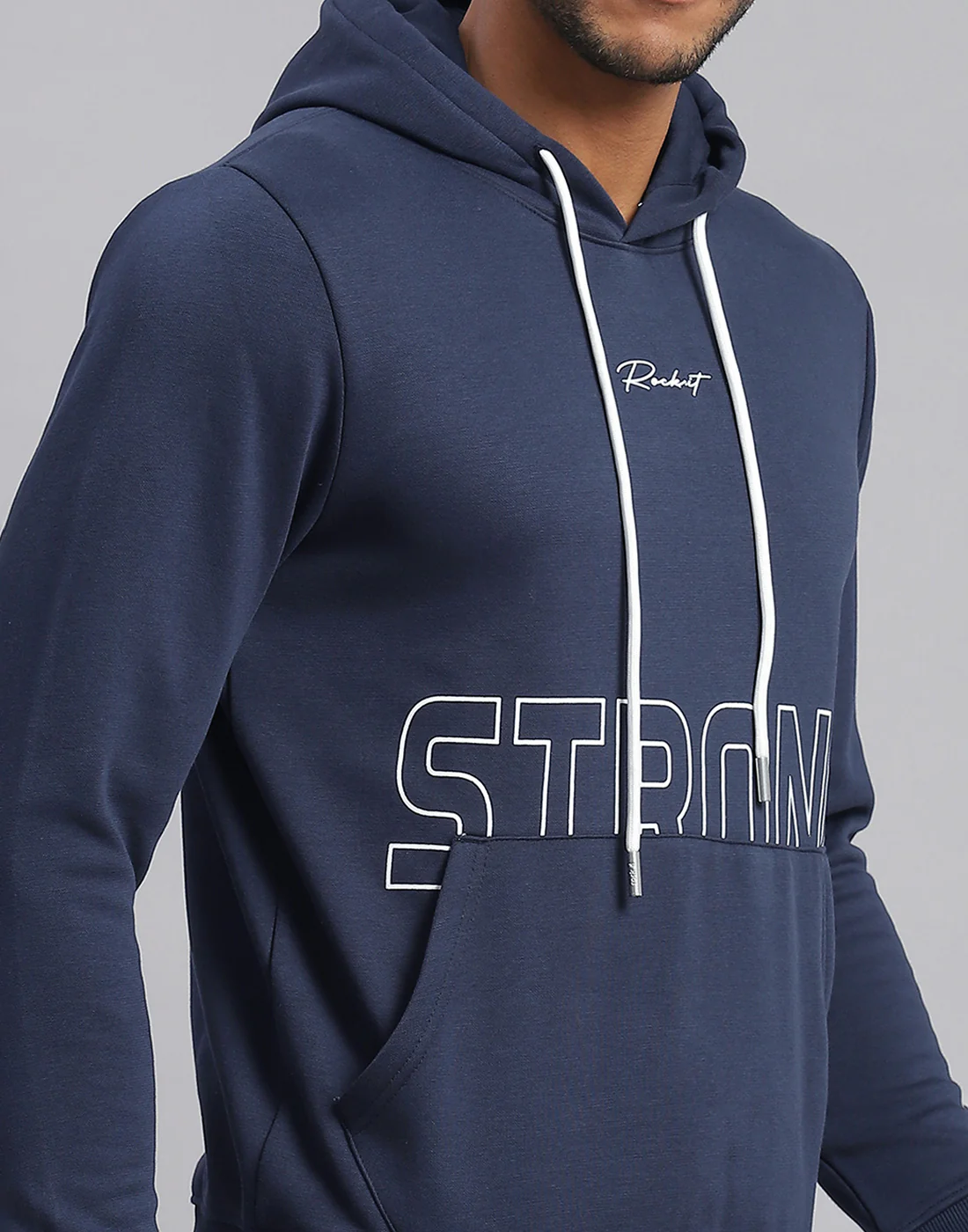 Rock.it Men Navy Blue Printed Hooded Full Sleeve Sweatshirt - Image 7