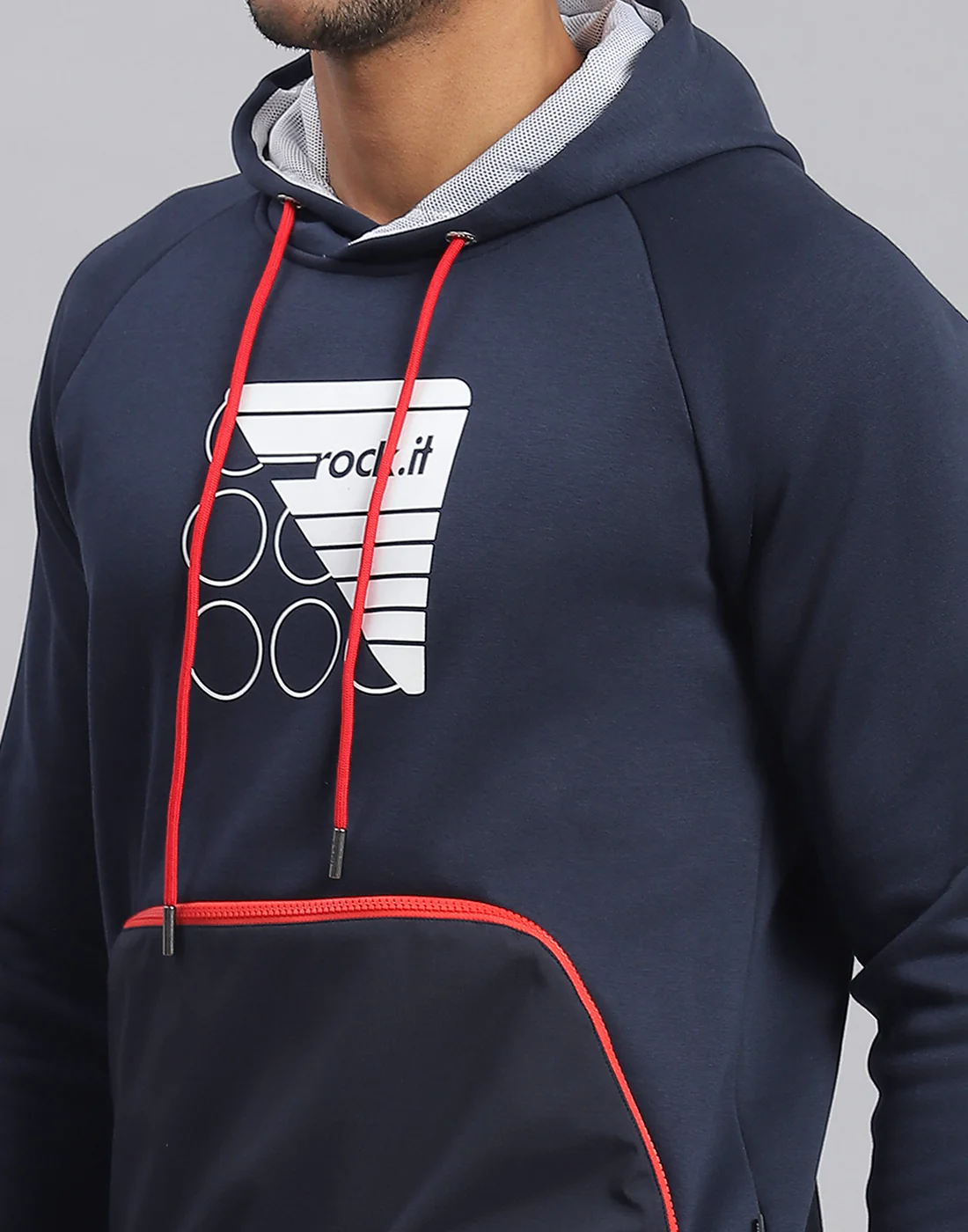 Rock.it Men Navy Blue Printed Hooded Full Sleeve Sweatshirt - Image 7