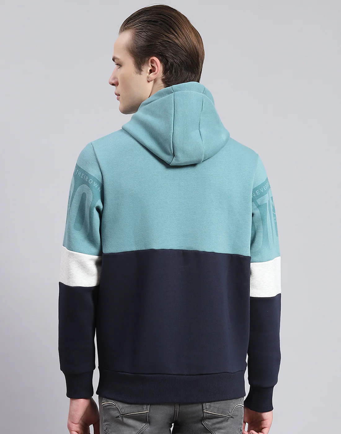 Men Navy Blue Printed Hooded Full Sleeve Sweatshirt - Image 5