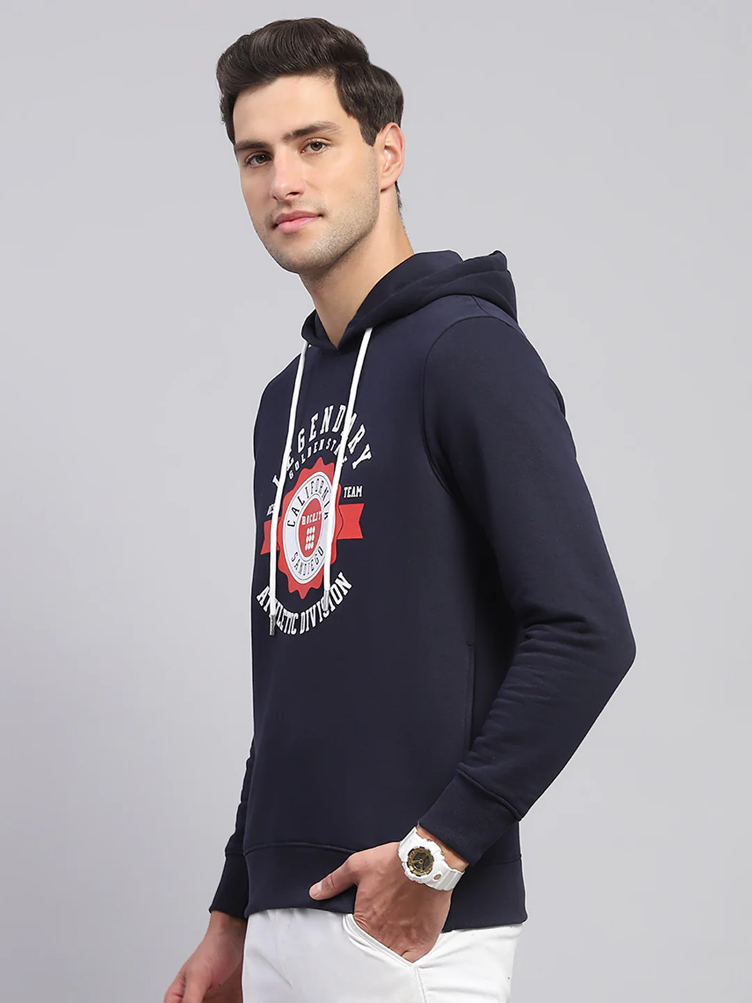 Rock.it Men Navy Blue Printed Hooded Full Sleeve Sweatshirt - Image 3